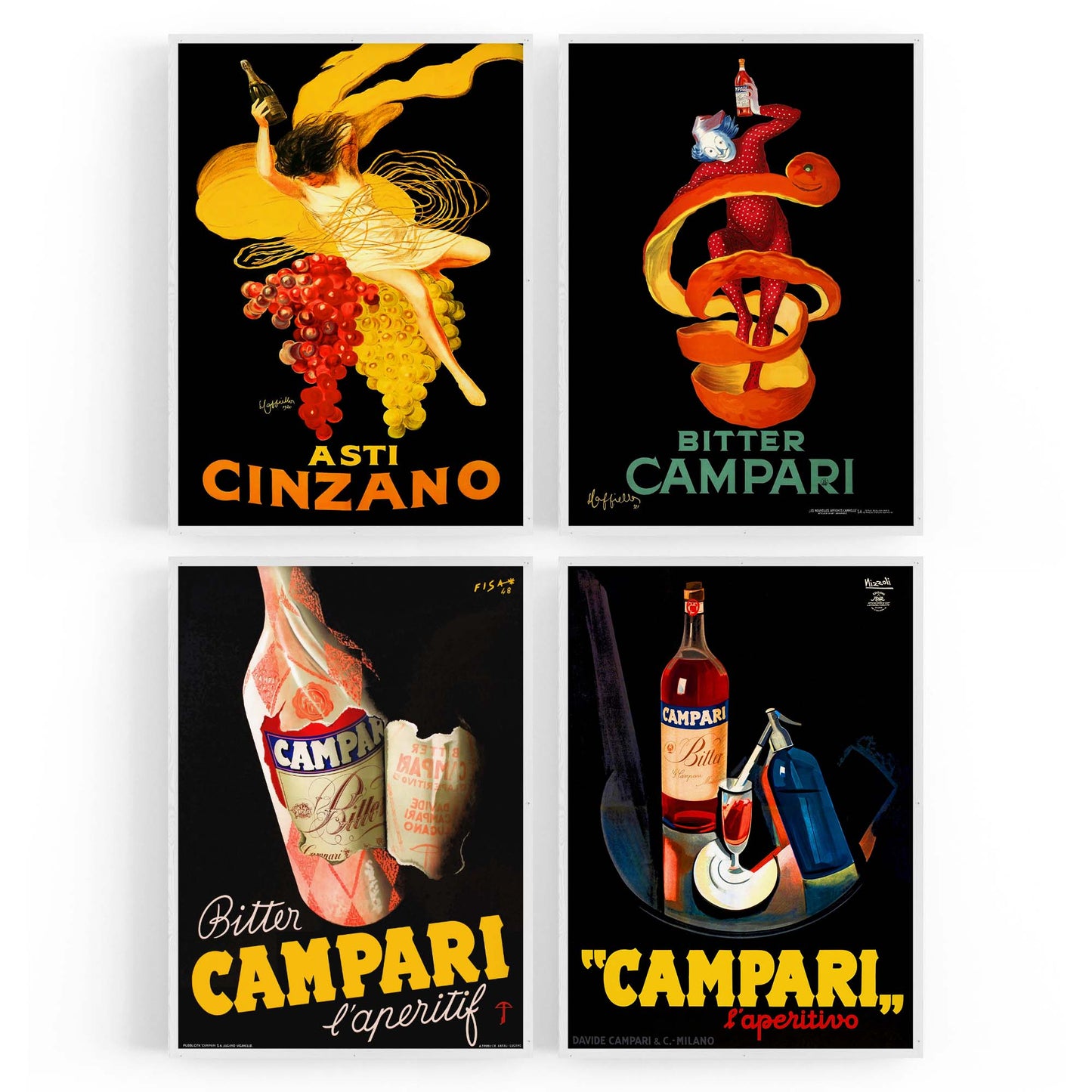 Set of 4 Vintage Italian Wine Cafe Advertisements Wall Art - The Affordable Art Company