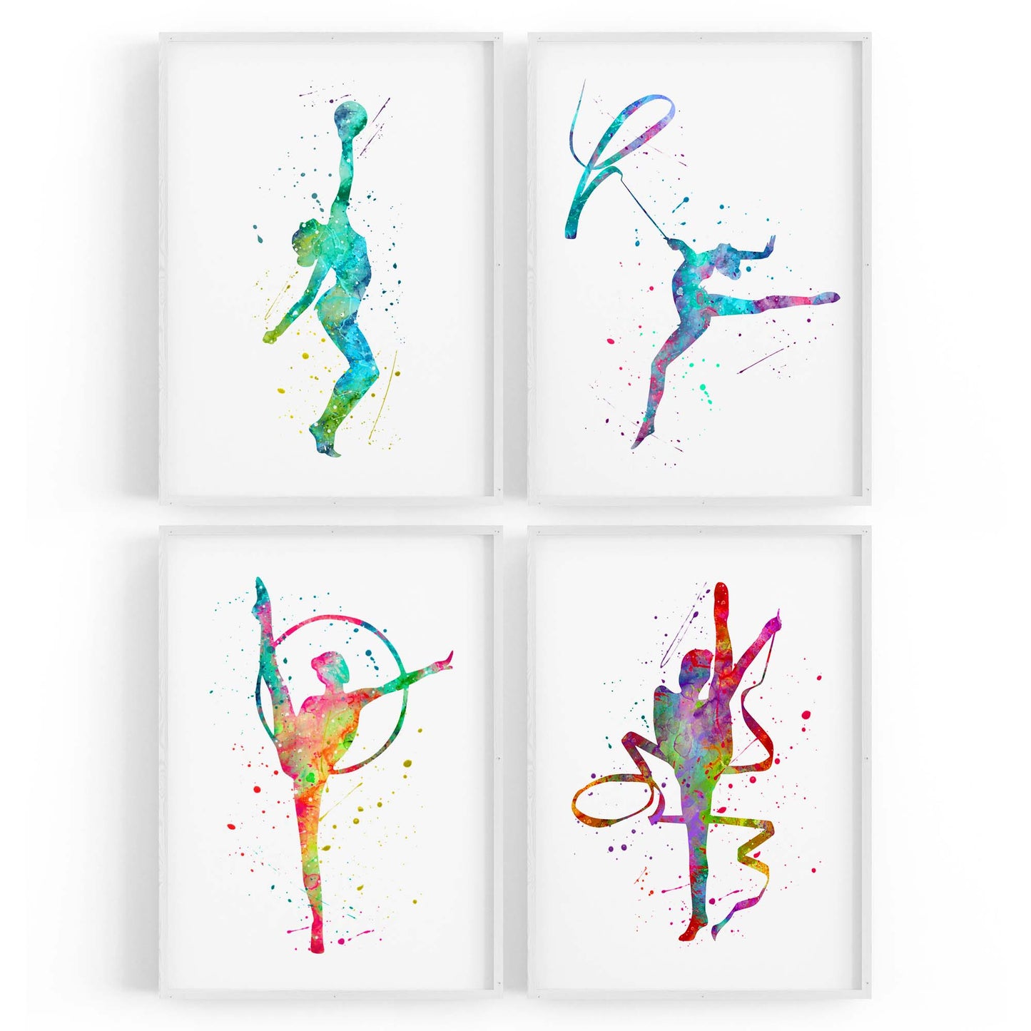 Set of 4 Cute Gymnastics Paintings Children's Bedroom Wall Art - The Affordable Art Company