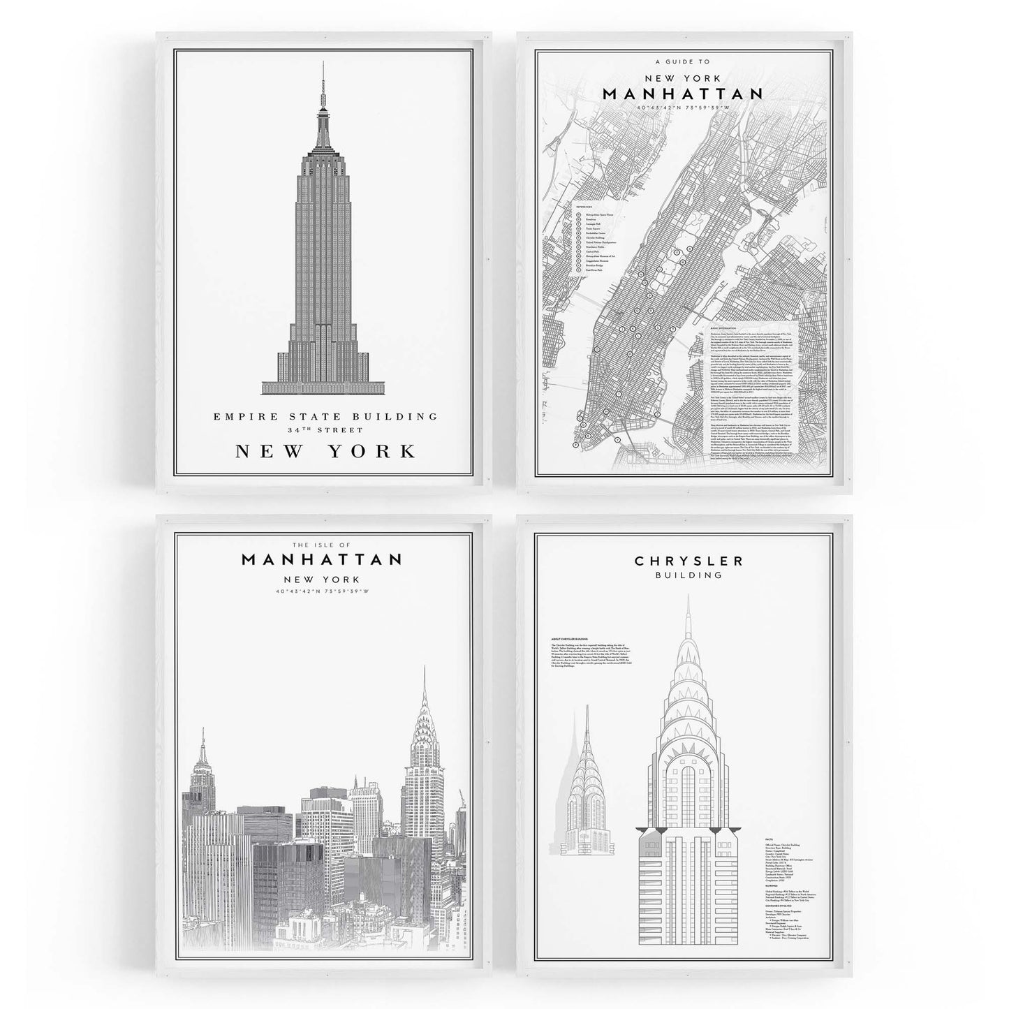 Set of 4 New York City Line Drawings Wall Art - The Affordable Art Company