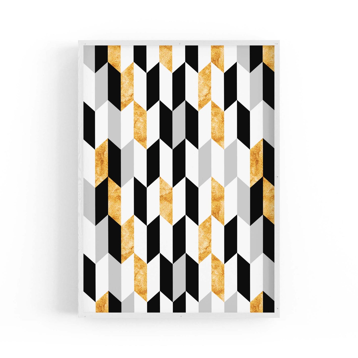 Minimal Geometric Pattern Black, White and Gold Wall Art - The Affordable Art Company