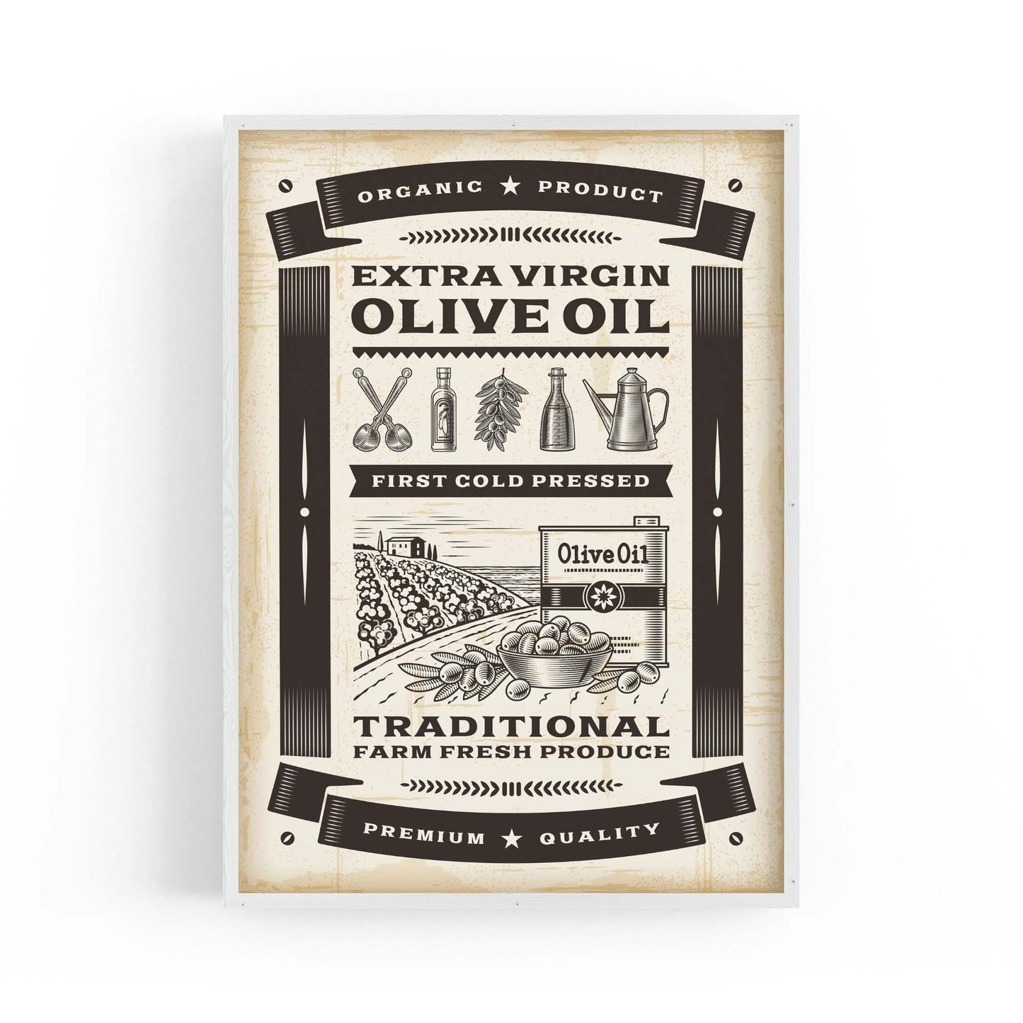 Vintage Olive Oil Farmhouse Kitchen Cafe Wall Art - The Affordable Art Company