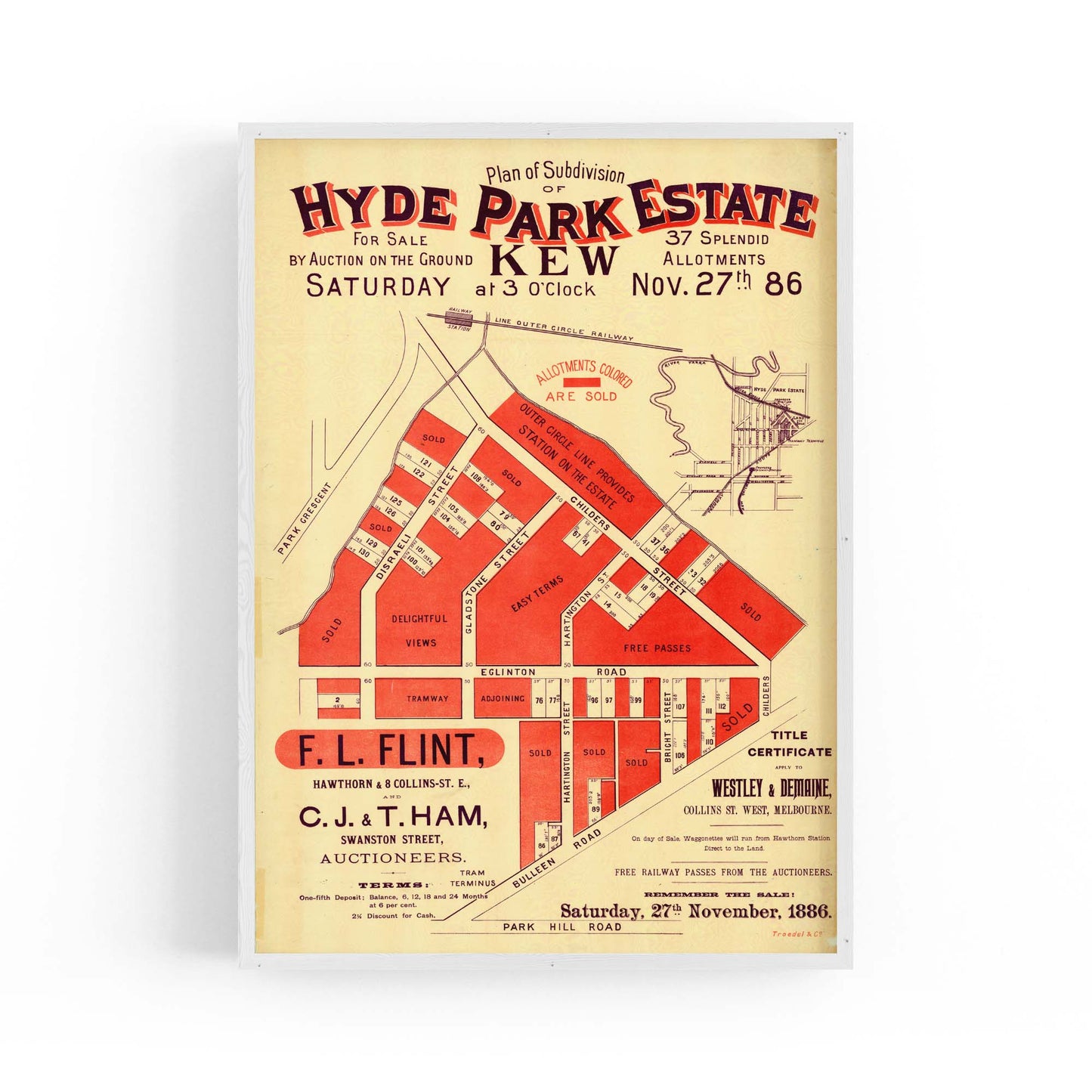 Kew Melbourne Vintage Real Estate Advert Wall Art #2 - The Affordable Art Company