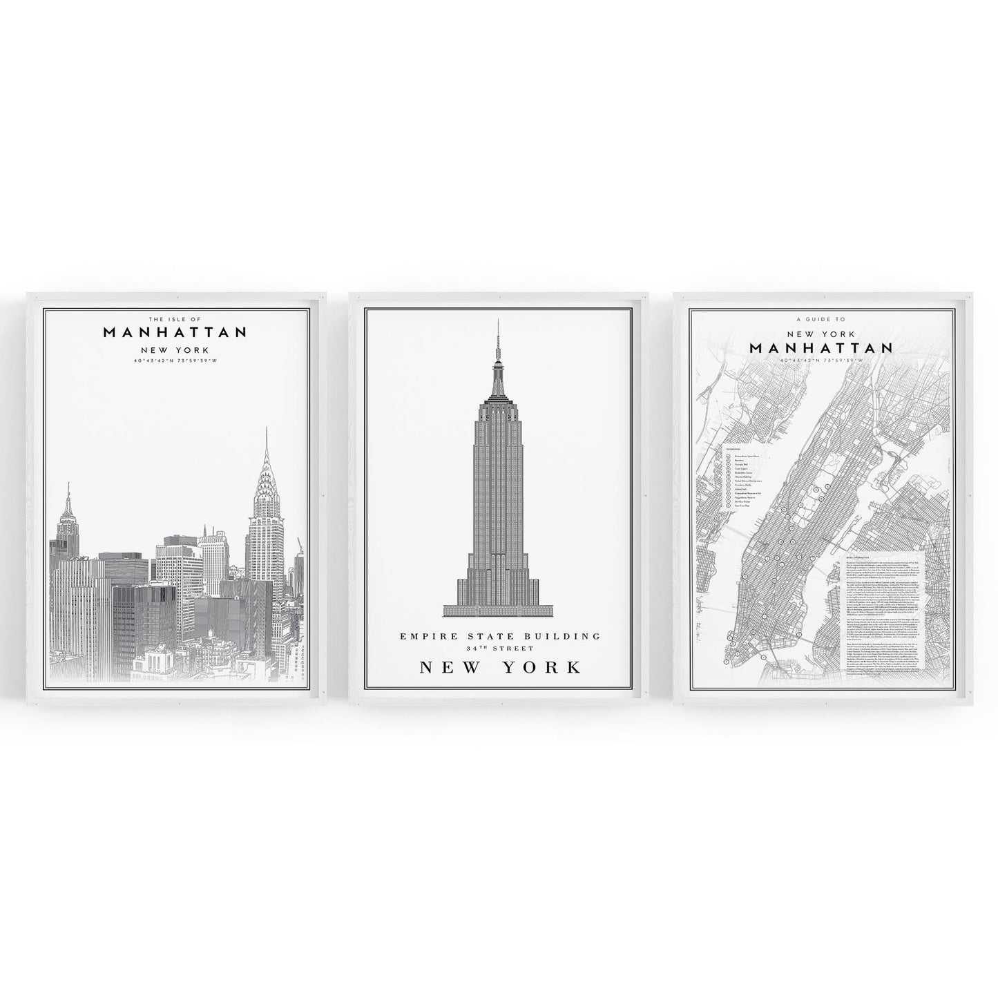 Set of New York Wall Minimal Black & White Art - The Affordable Art Company