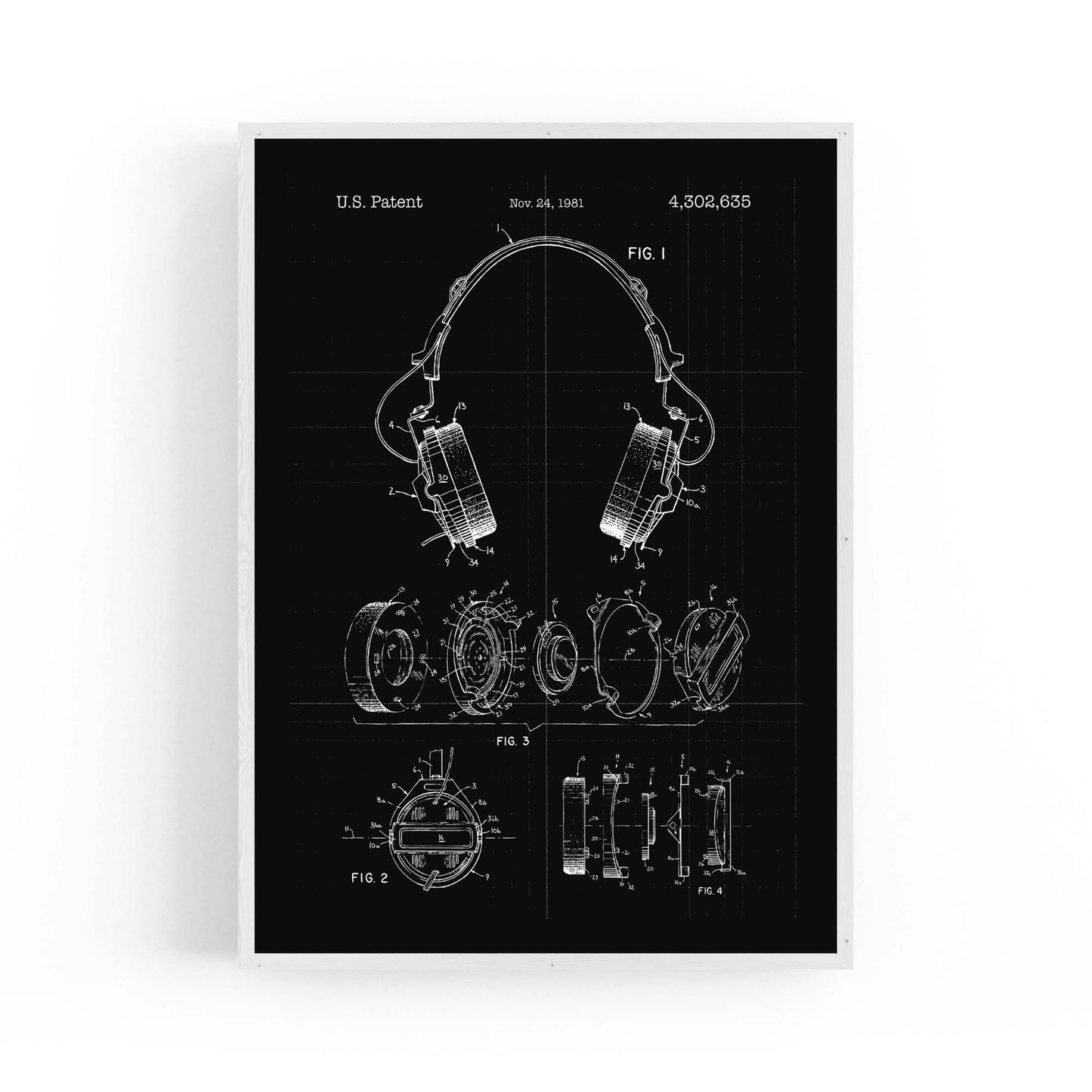 Vintage Music Headphones Black Patent Wall Art #1 - The Affordable Art Company