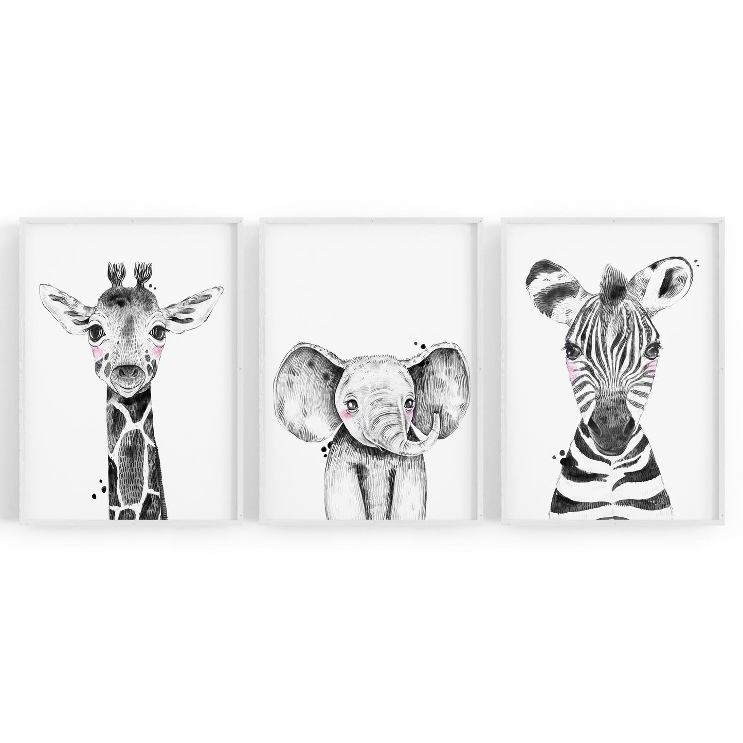 Set of Blushing Safari Animals Nursery Wall Art #1 - The Affordable Art Company