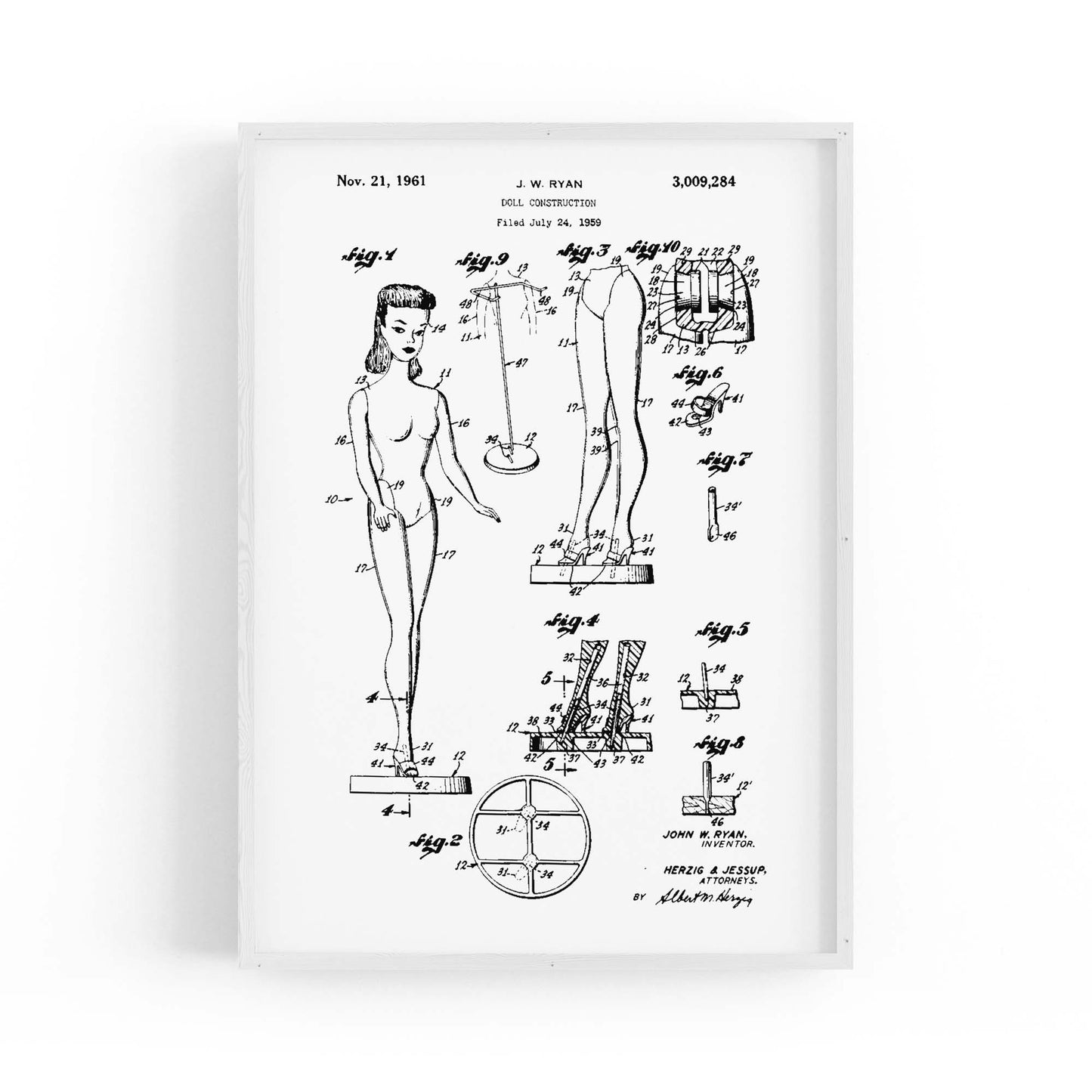 Vintage Barbie Doll Toy Patent Old Style Wall Art #2 - The Affordable Art Company