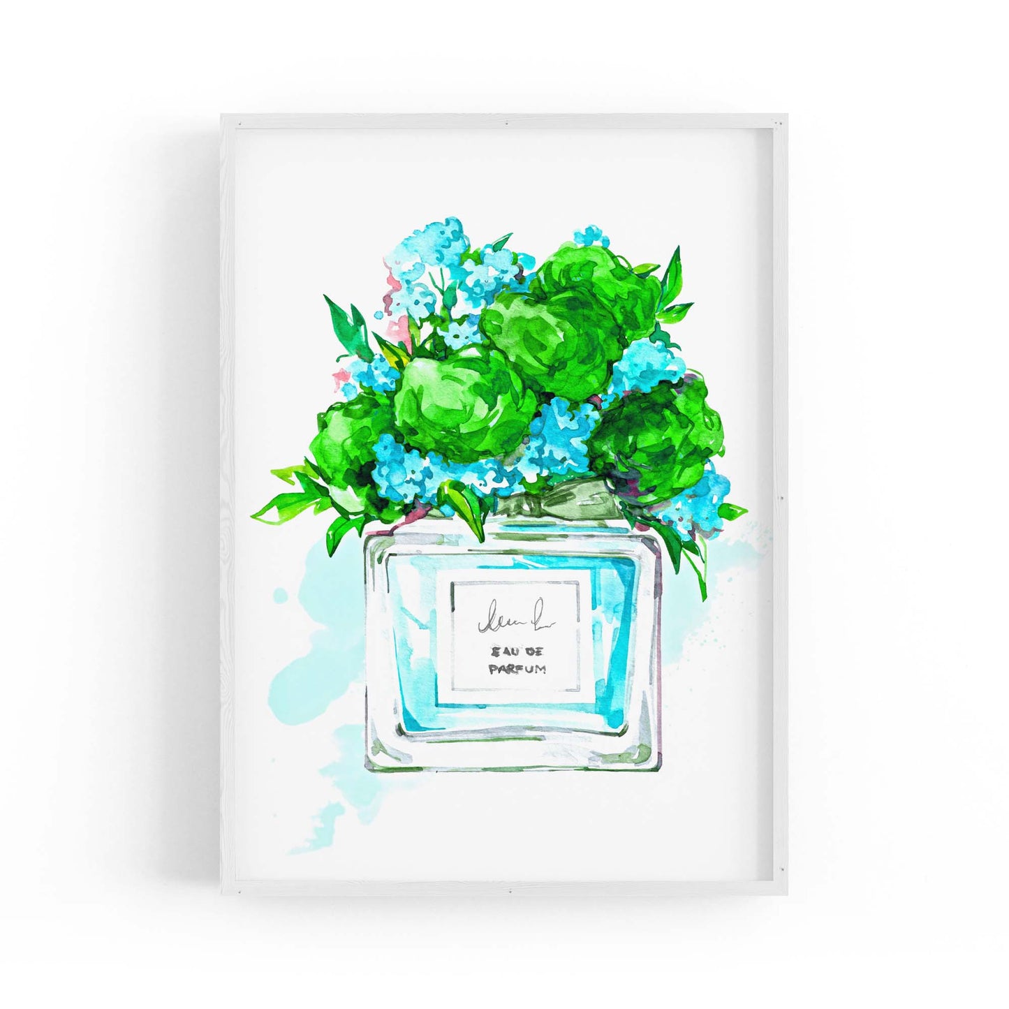 Green Floral Perfume Bottle Fashion Wall Art - The Affordable Art Company