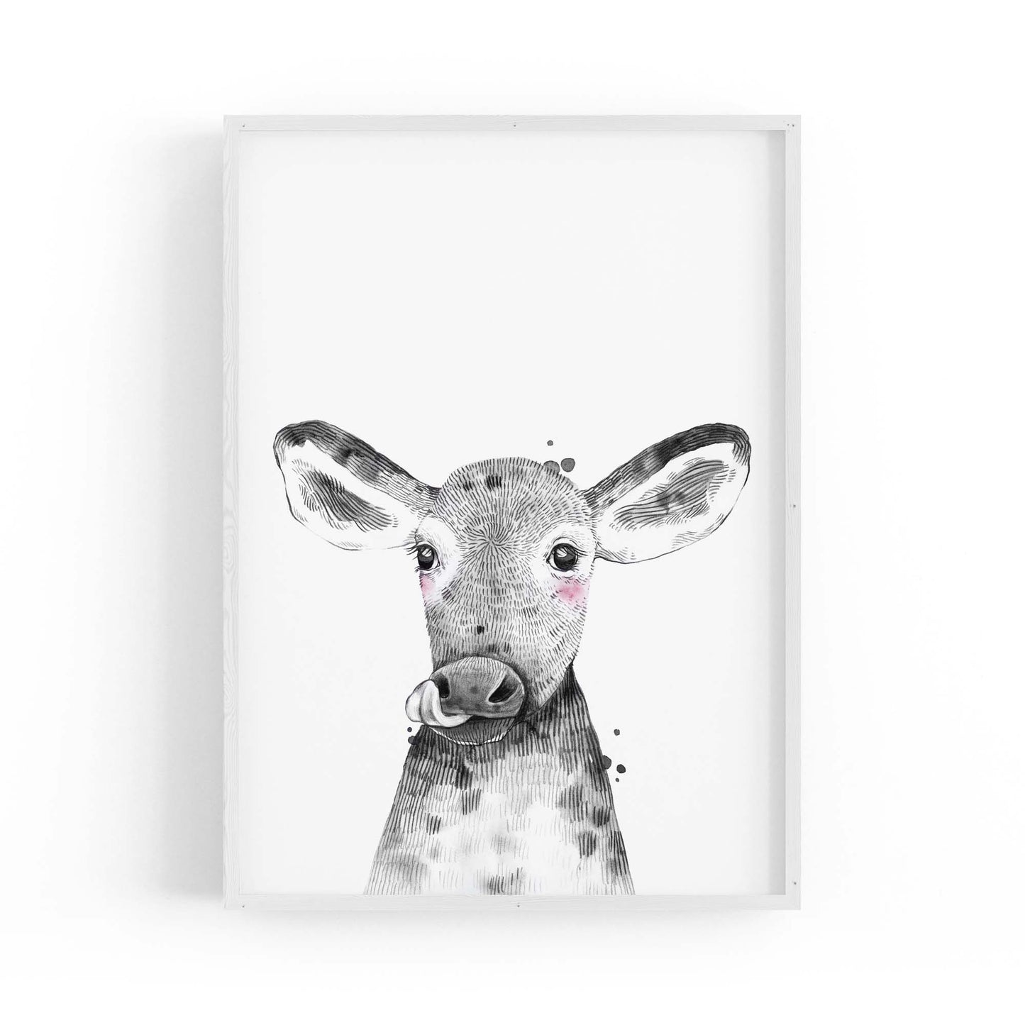 Cute Blushing Baby Cow Nursery Animal Wall Art - The Affordable Art Company