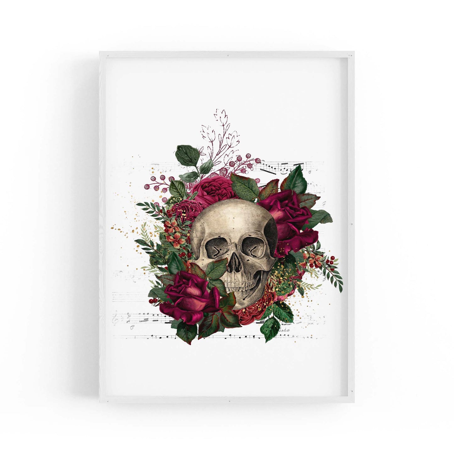 Red Floral Skull Fashion Girls Bedroom Wall Art - The Affordable Art Company
