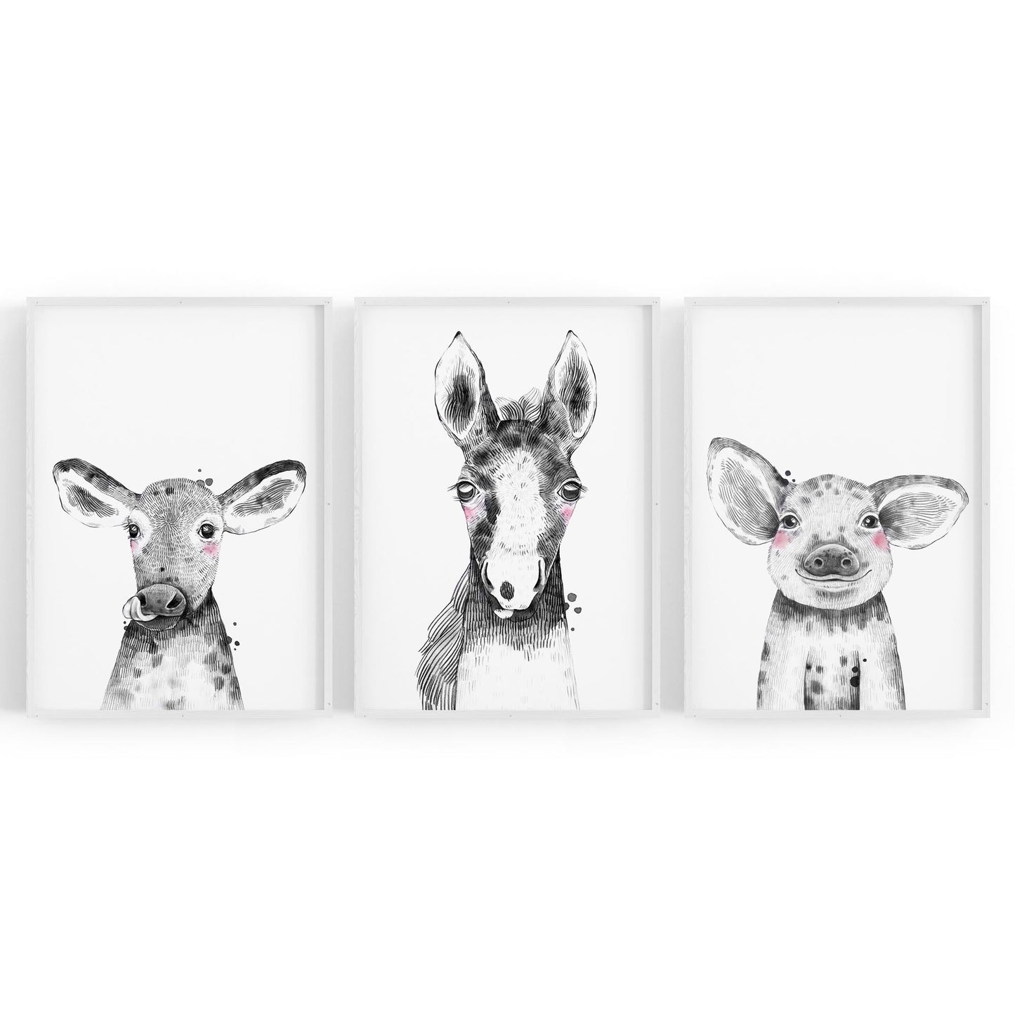 Set of Blushing Farm Animals Nursery Wall Art - The Affordable Art Company