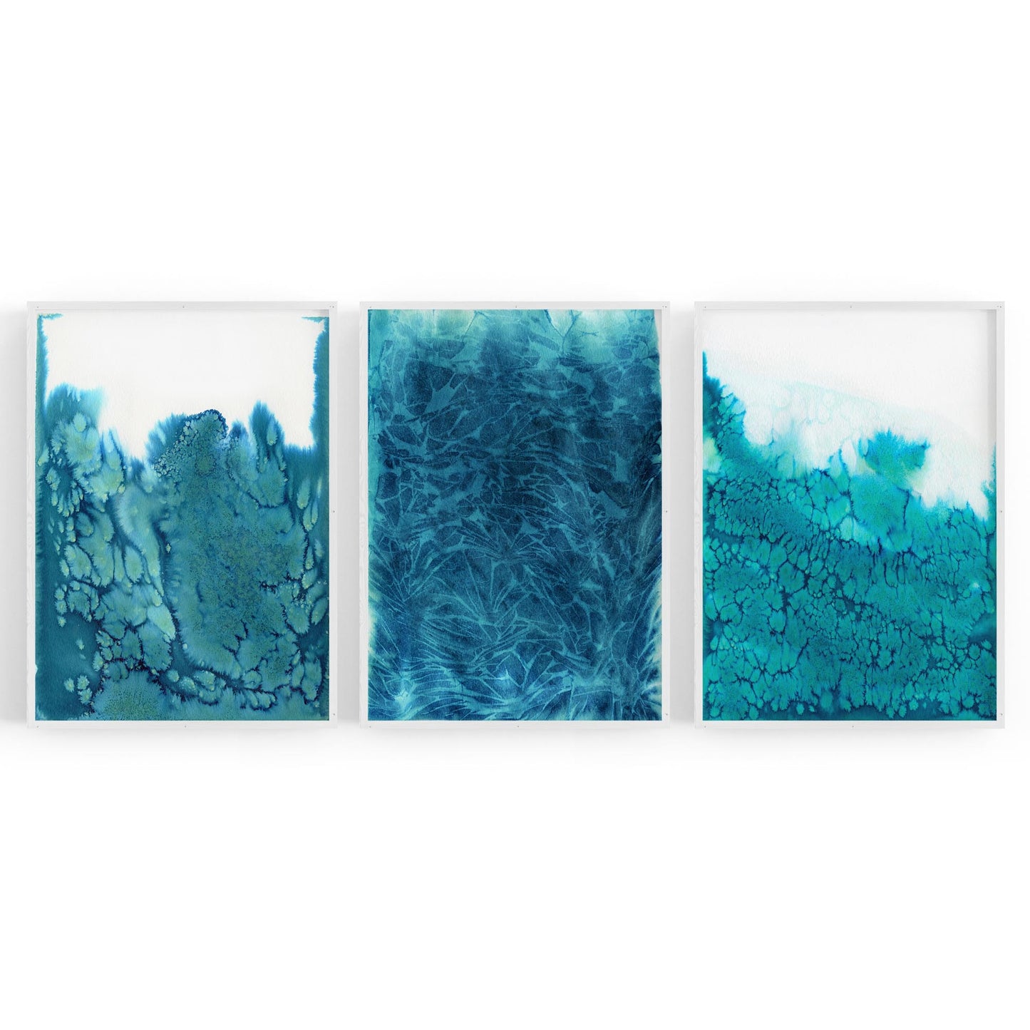 Set of Blue Ink Abstract Painting Faded Wall Art #4 - The Affordable Art Company