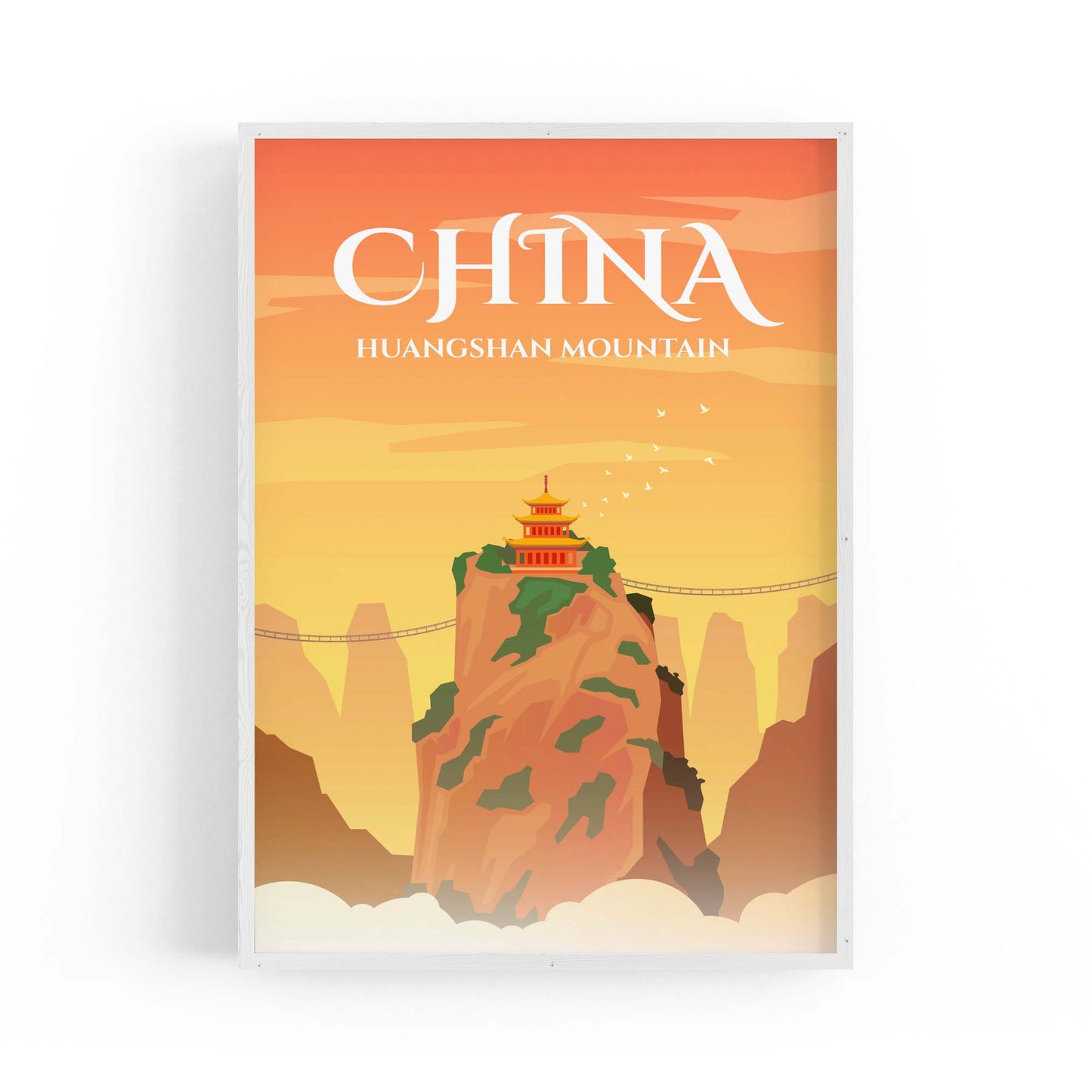 Retro China Mountains Travel Vintage Wall Art - The Affordable Art Company