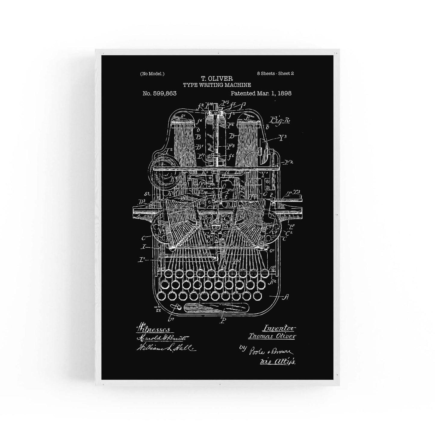Vintage Typewriter Black Patent Wall Art #1 - The Affordable Art Company