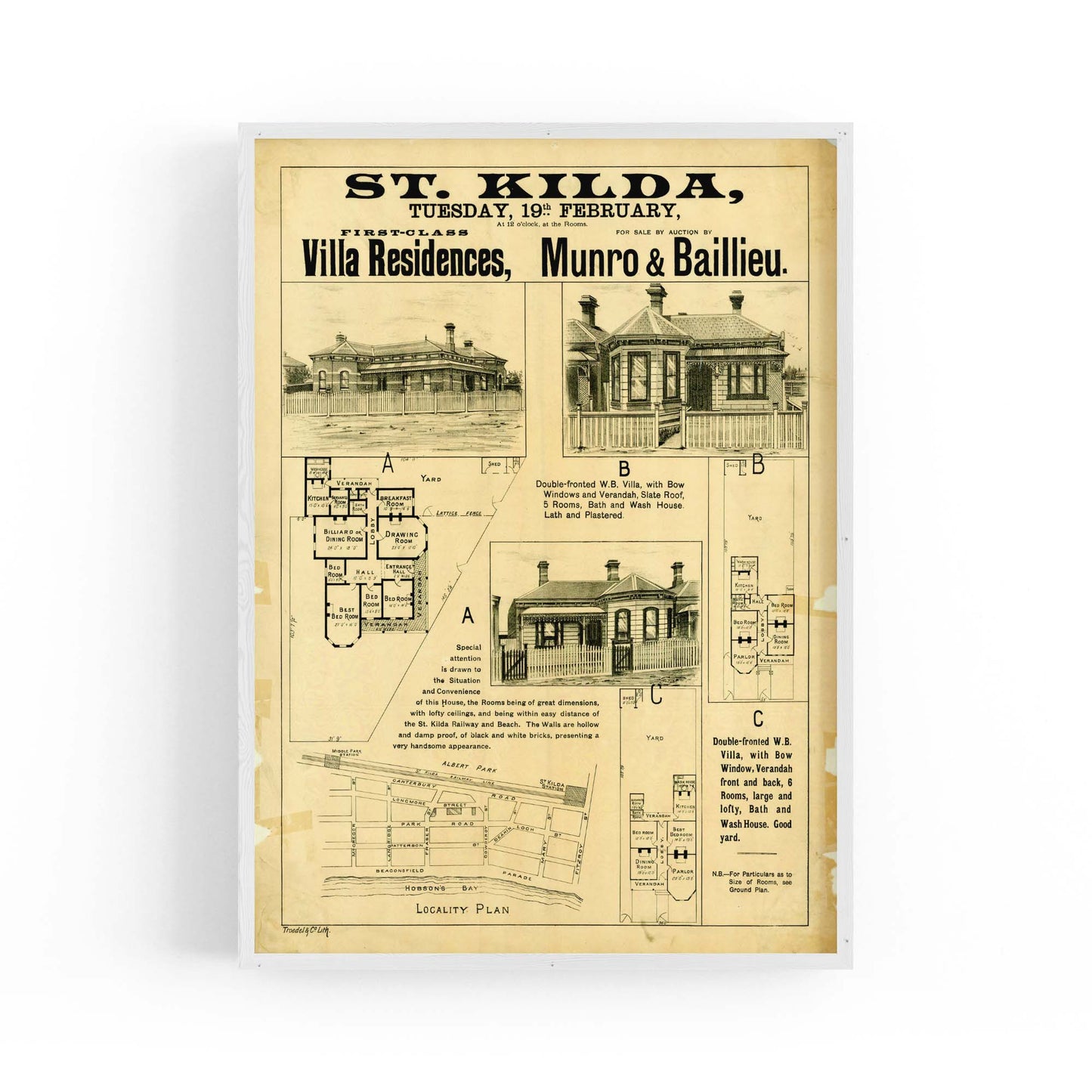 St Kilda Melbourne Vintage Real Estate Advert Art - The Affordable Art Company