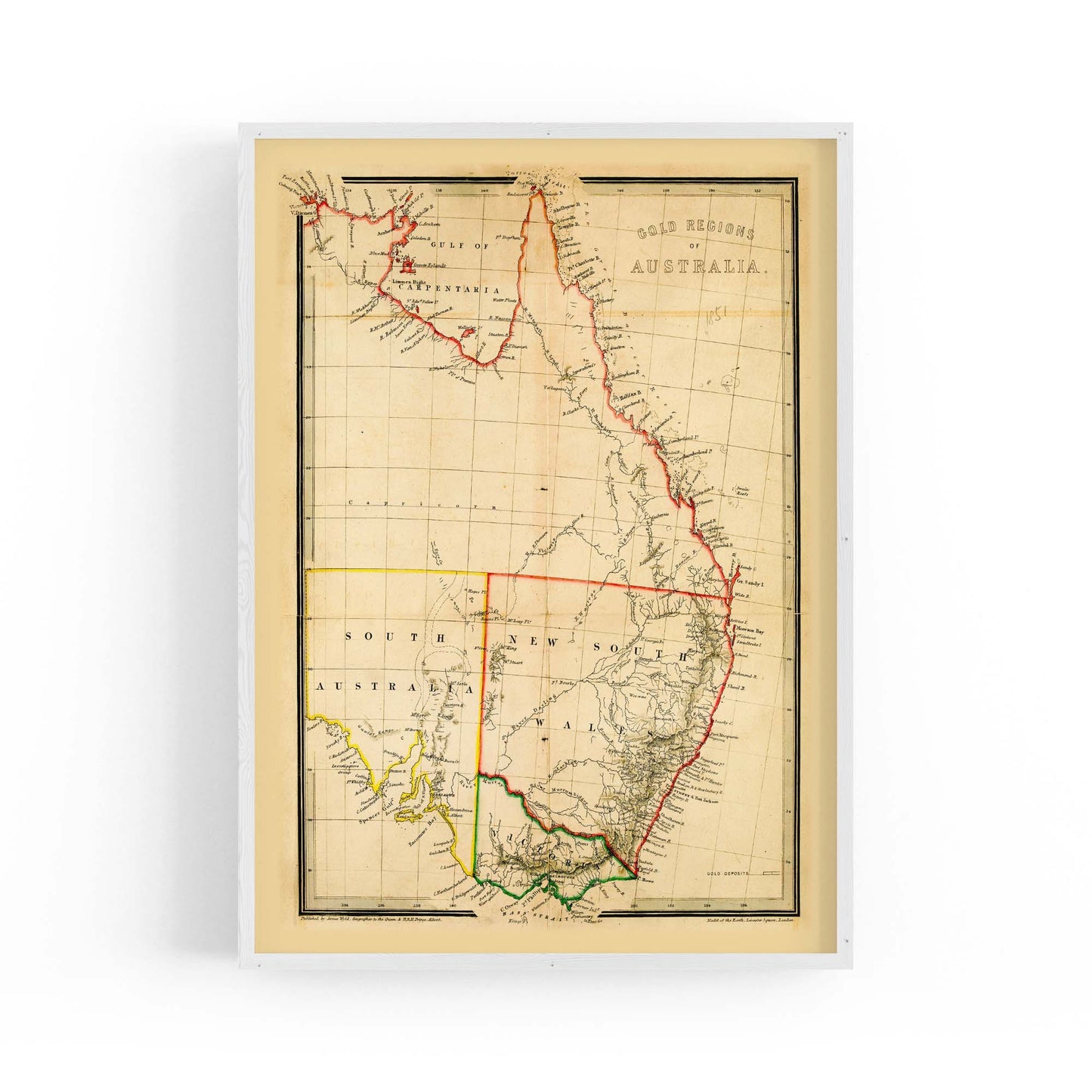 Vintage East Coast Australia Map Wall Art - The Affordable Art Company