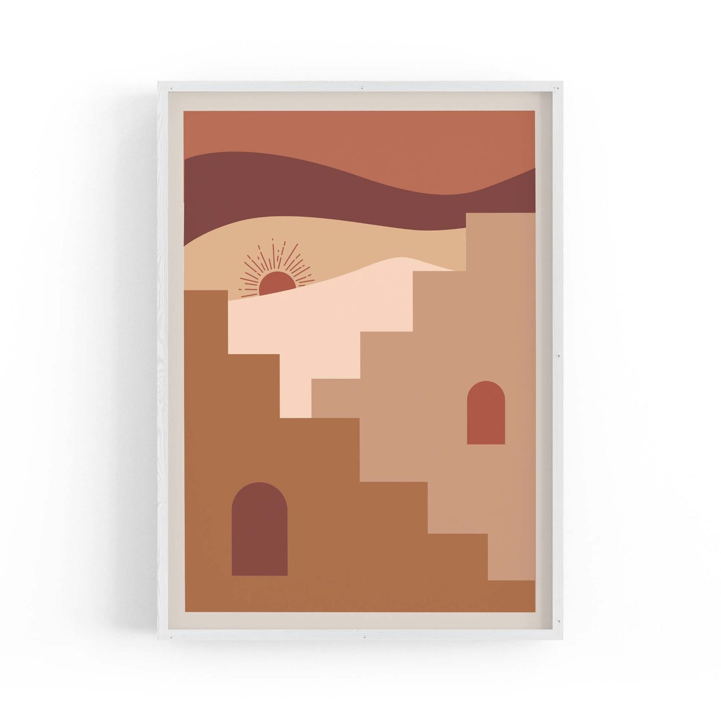 Desert Sunrise Terracotta Buildings Abstract Wall Art - The Affordable Art Company