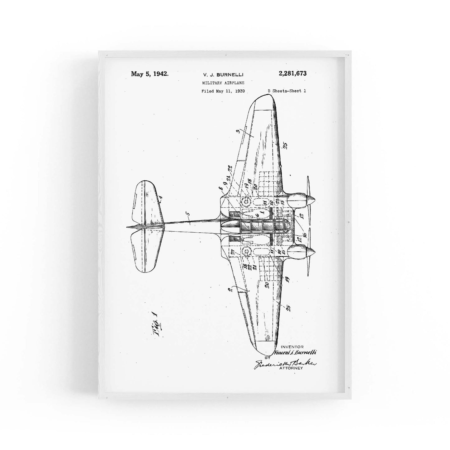 Airplane Patent Vintage Minimal Man Cave Wall Art #5 - The Affordable Art Company