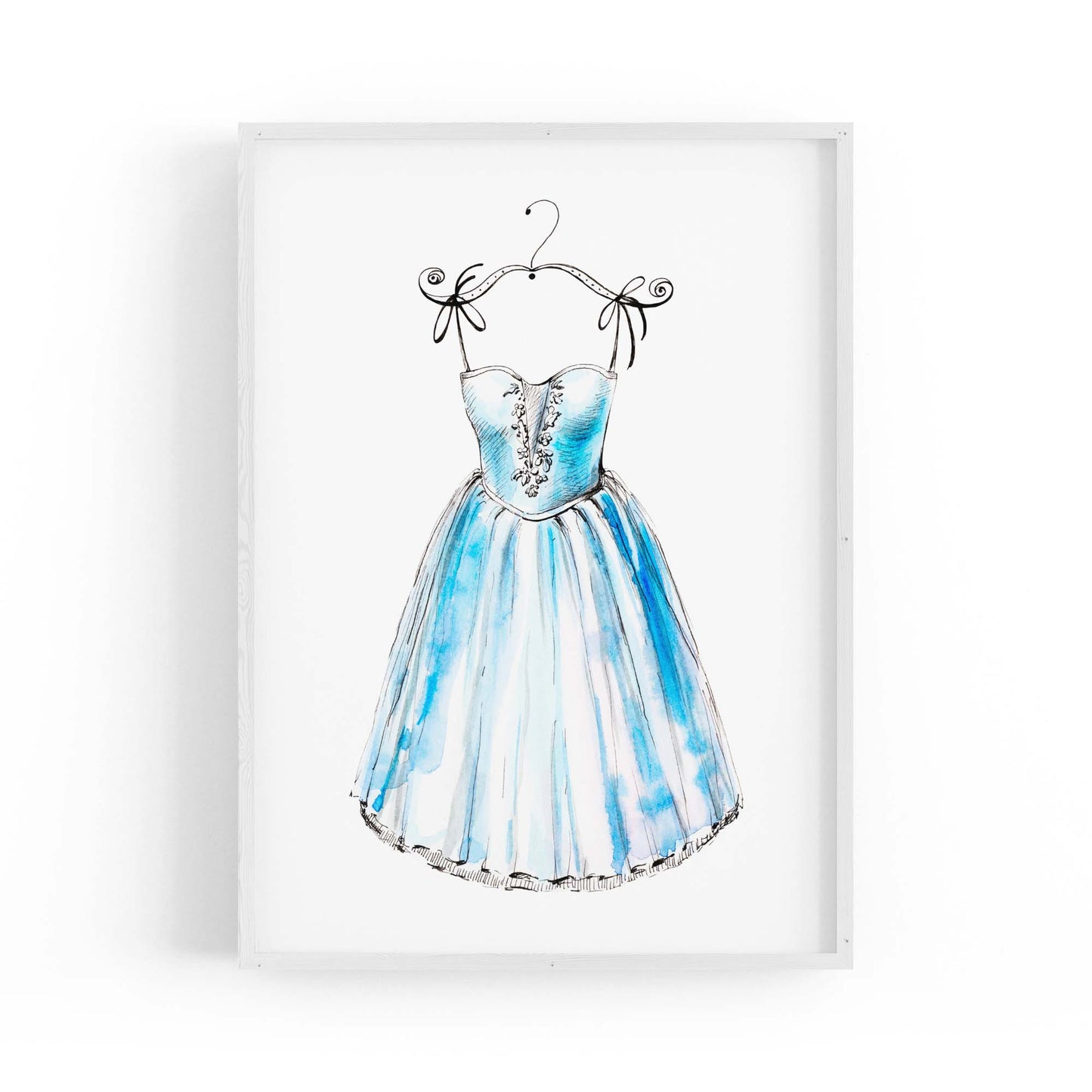 Blue Ballet Dress Girls Bedroom Ballerina Wall Art - The Affordable Art Company