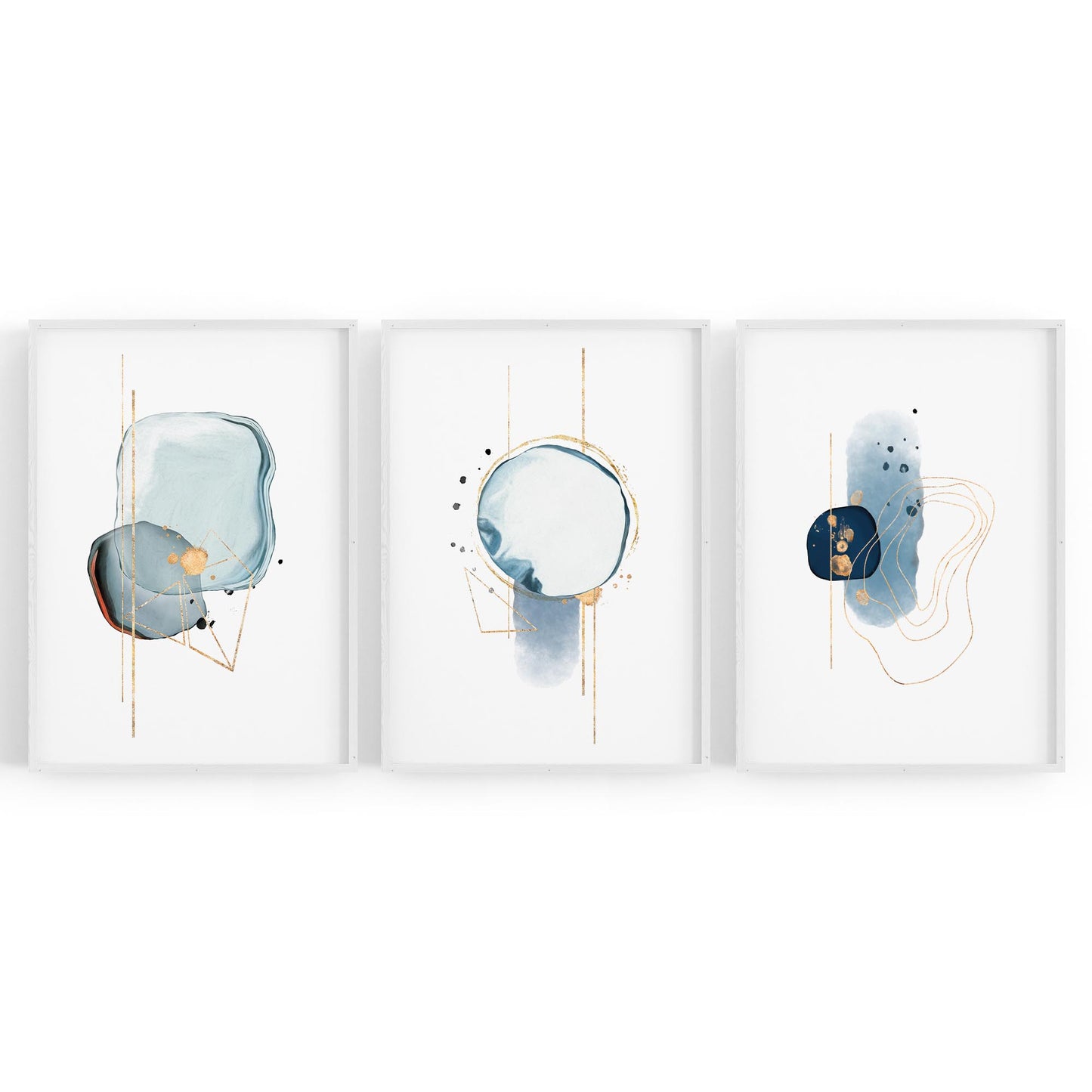 Set of Abstract Shape Minimal Blue Modern Wall Art #1 - The Affordable Art Company