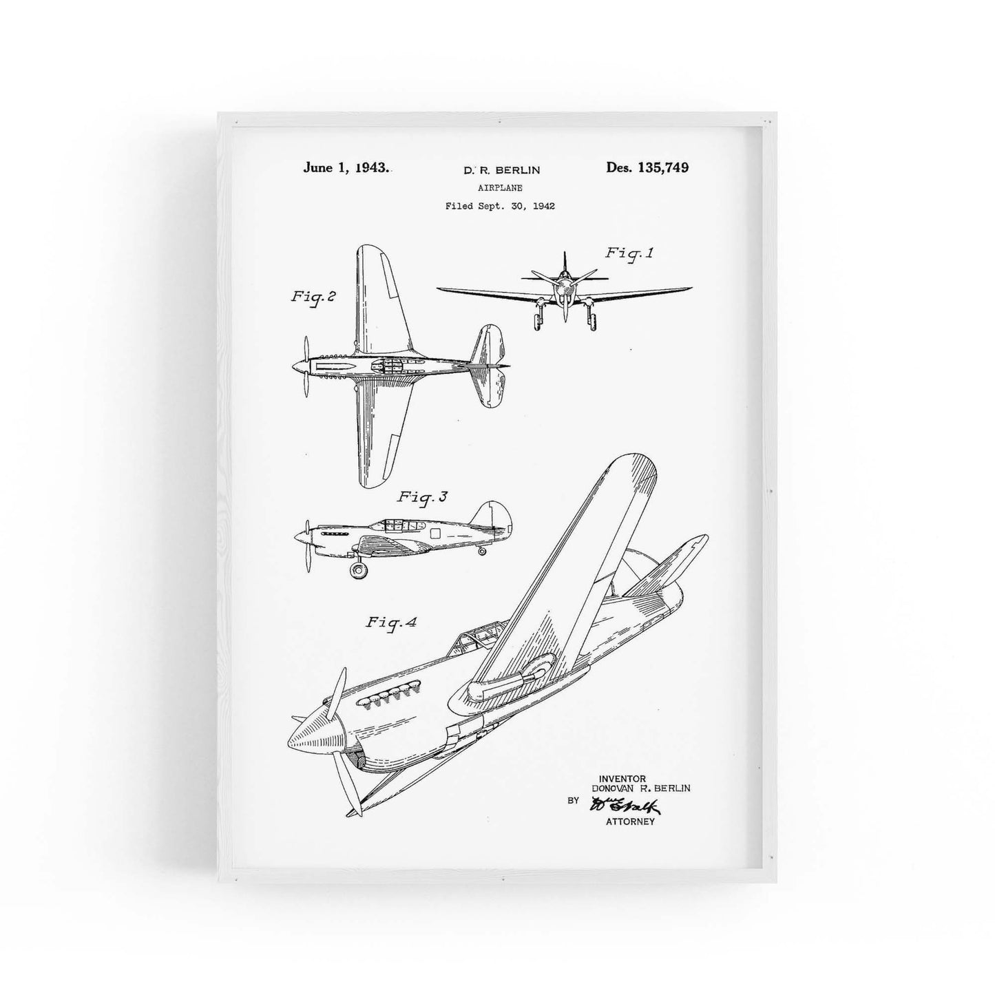 Airplane Patent Vintage Minimal Man Cave Wall Art #7 - The Affordable Art Company