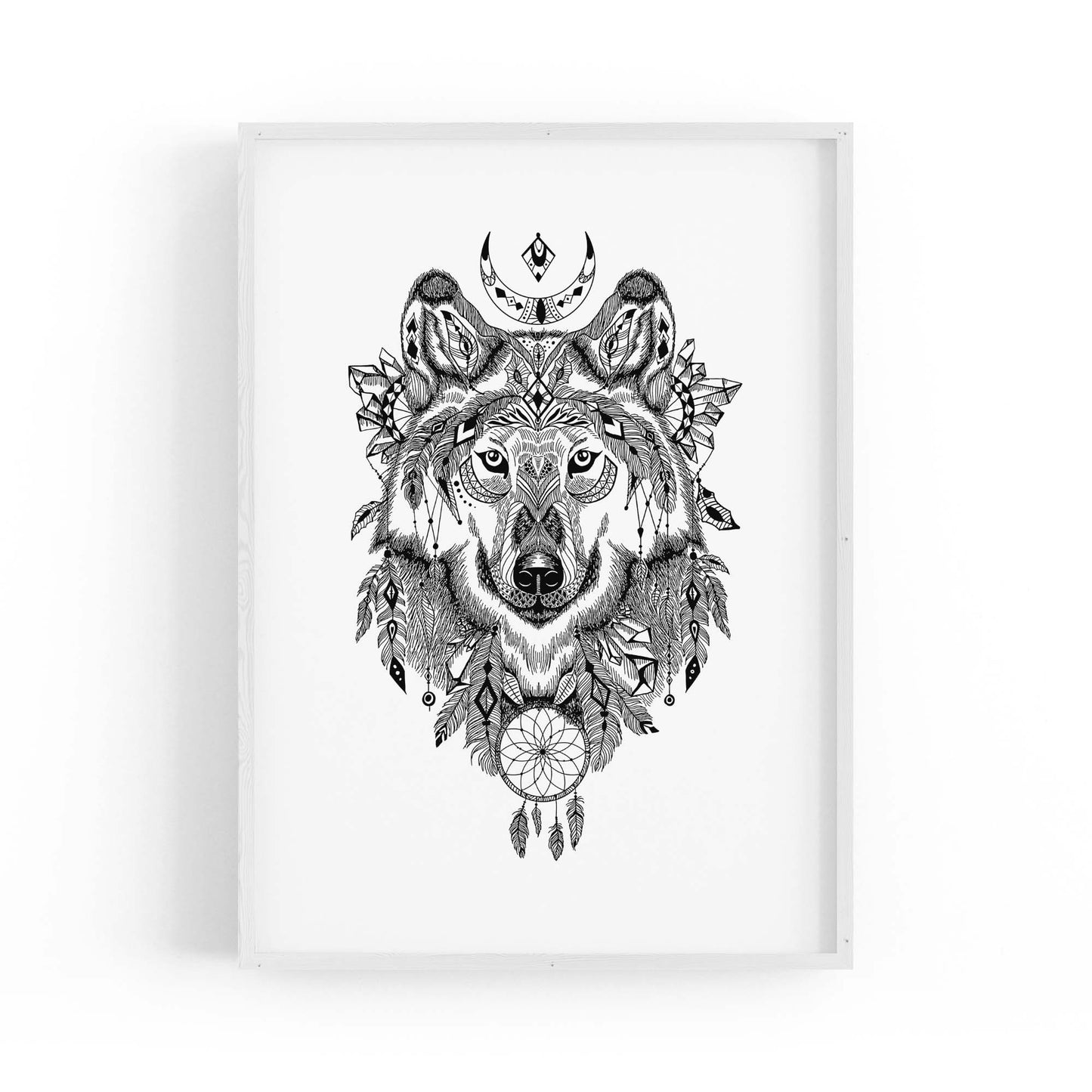 Aztec Wolf Drawing Boho Spirit Animal Wall Art - The Affordable Art Company