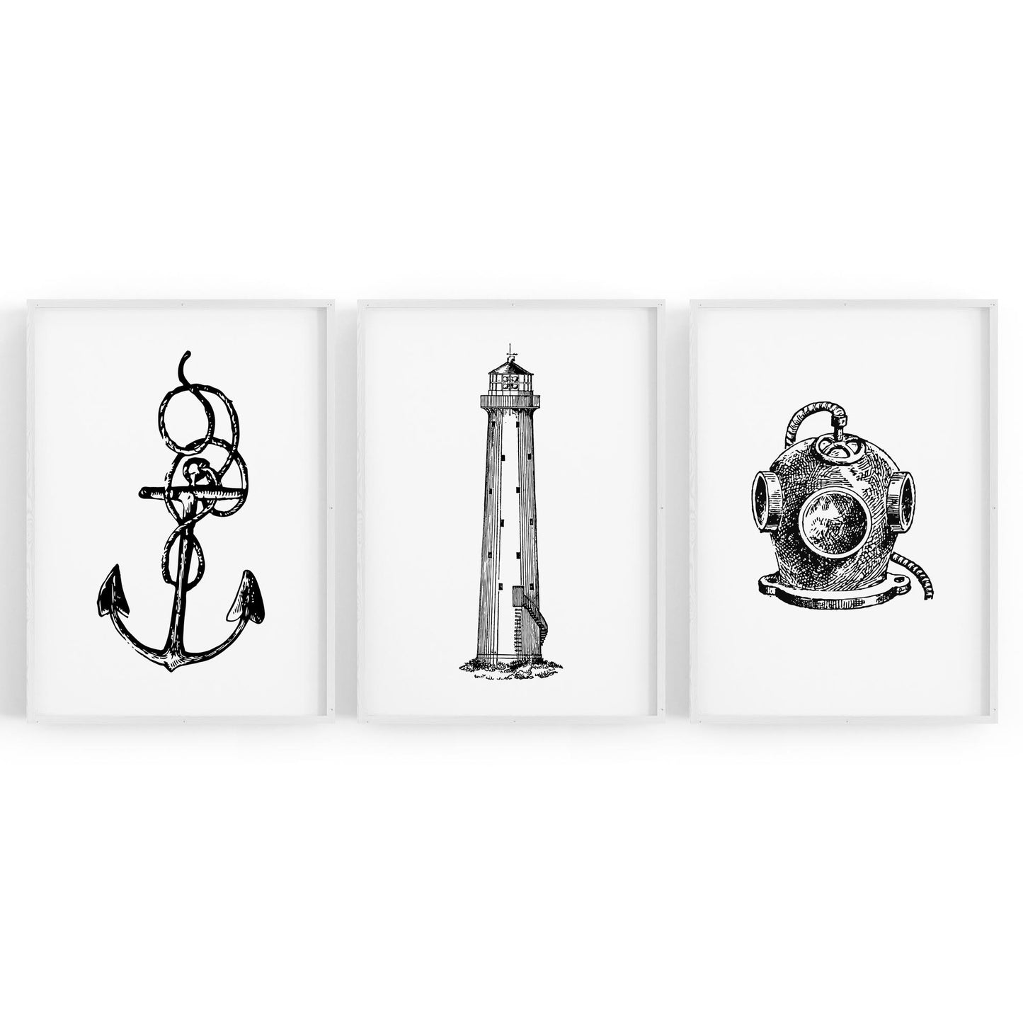 Set of Nautical Coast Drawings Coastal Wall Art #1 - The Affordable Art Company