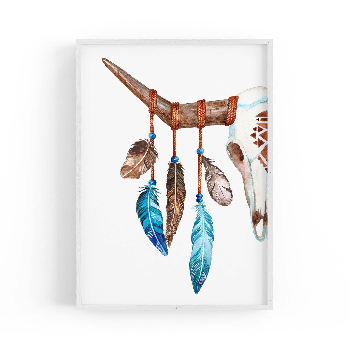 Cow Skull Painting Minimal Boho Vintage Wall Art #3 - The Affordable Art Company