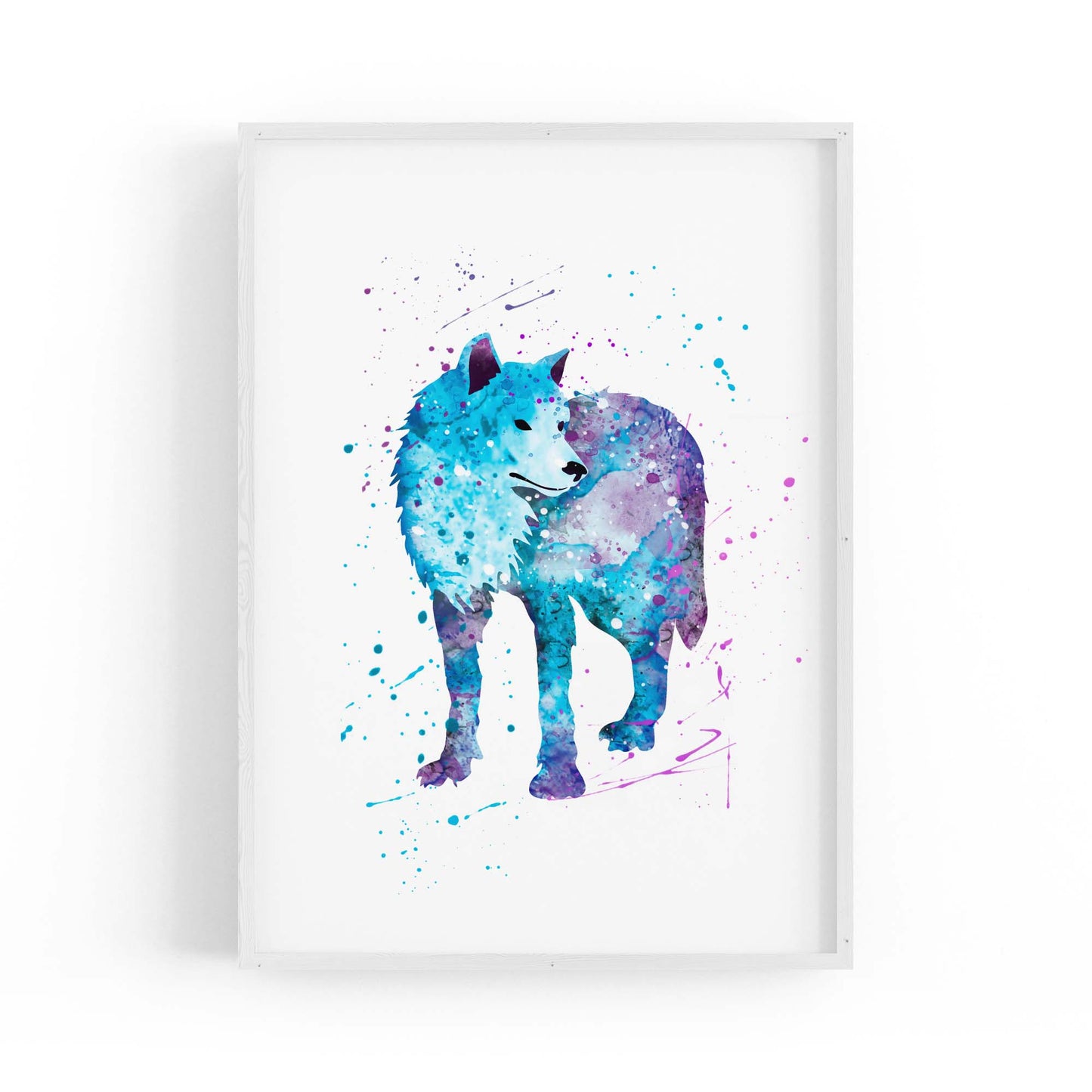 Blue Lone Wolf Cute Animal Painting Wall Art - The Affordable Art Company