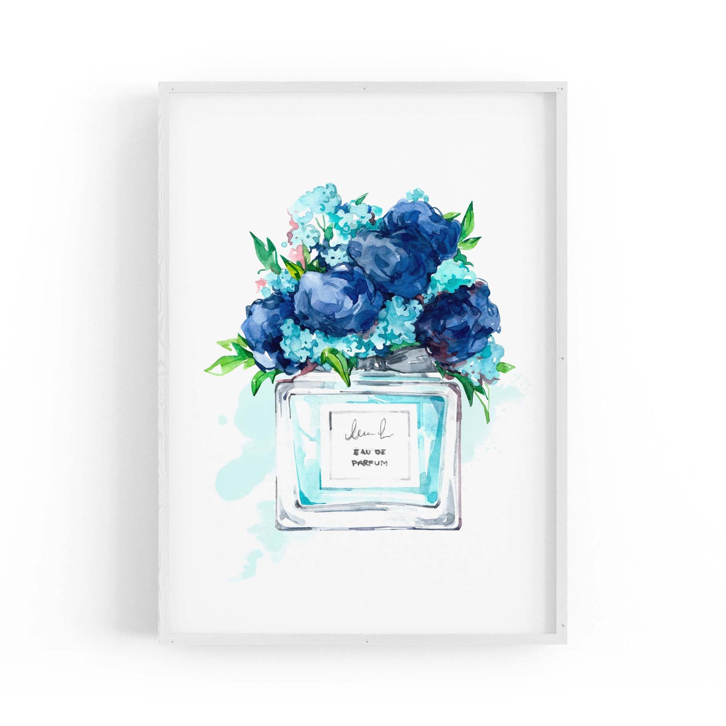 Blue Floral Perfume Bottle Fashion Flowers Wall Art #1 - The Affordable Art Company