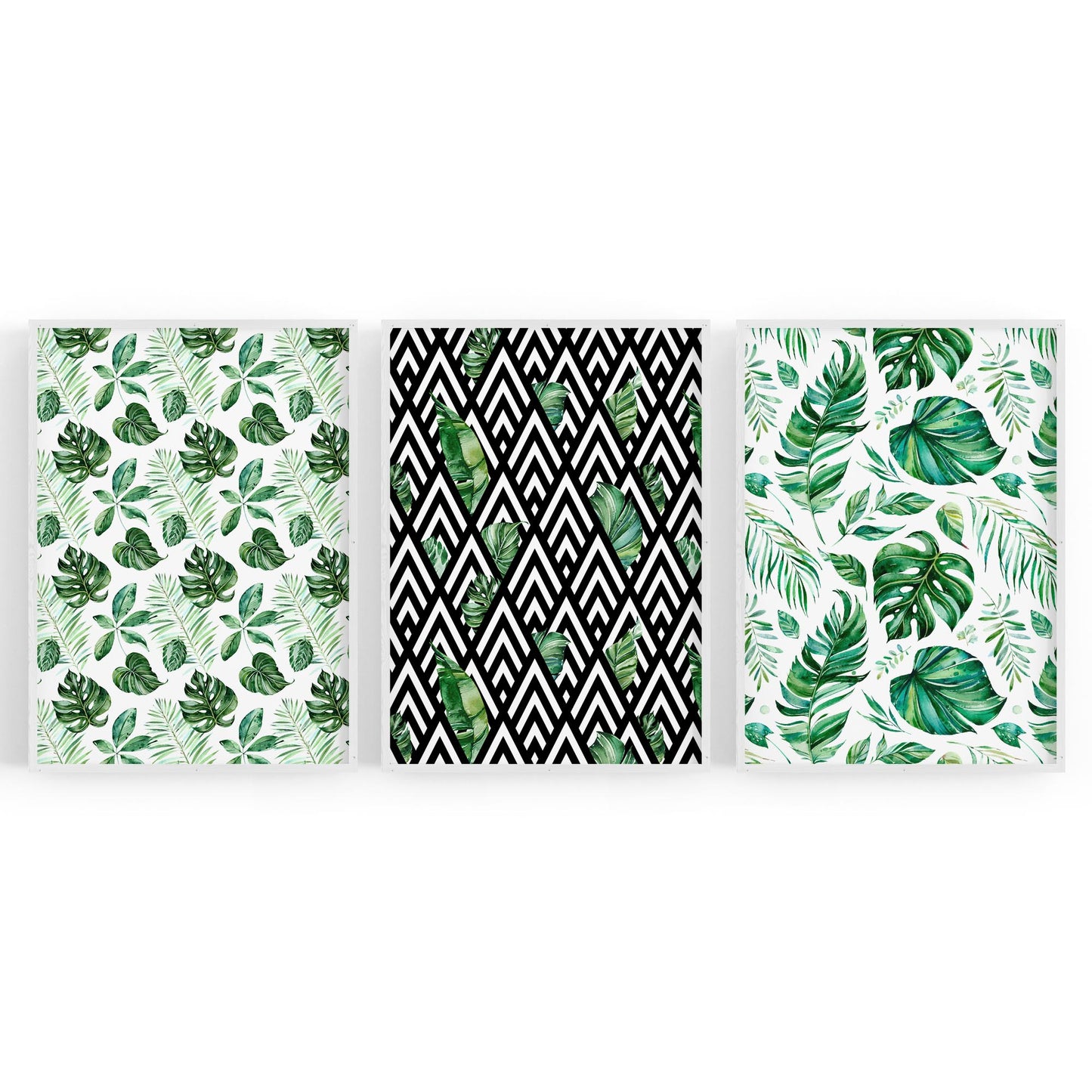 Set of 3 Green Leaf Pattern Nature Wall Art - The Affordable Art Company