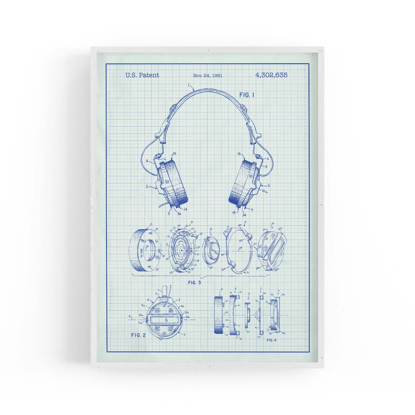 Vintage Music Headphones Blue Patent Wall Art #2 - The Affordable Art Company