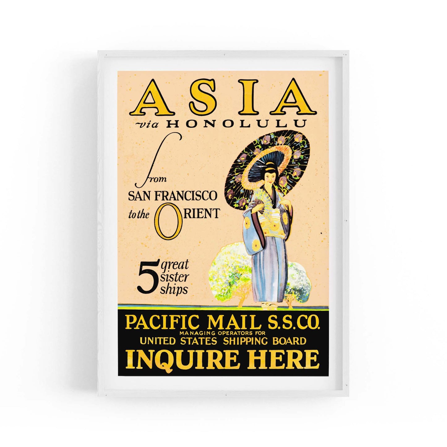 Asia via Honolulu Vintage Travel Advert Wall Art - The Affordable Art Company
