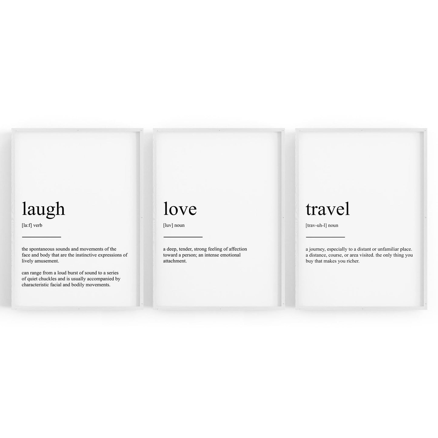 Set of Dictionary Definitions Love Laugh Travel Art - The Affordable Art Company