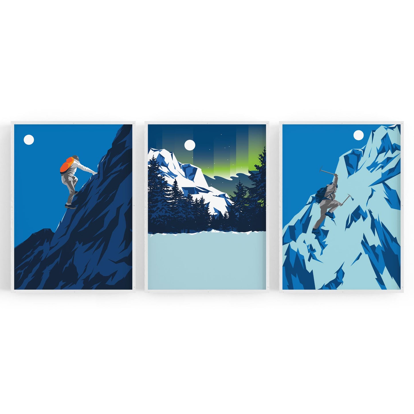 Set of Mountain Climbing Winter Retro Wall Art - The Affordable Art Company