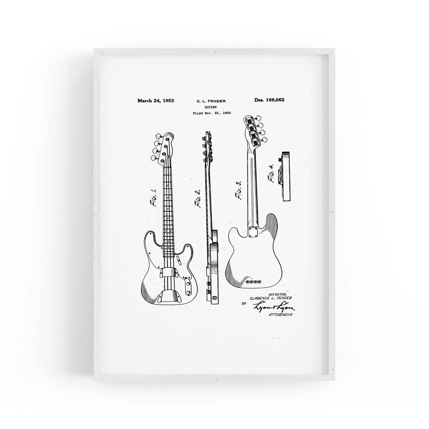 Fender Guitar White Patent Music Gift Wall Art - The Affordable Art Company