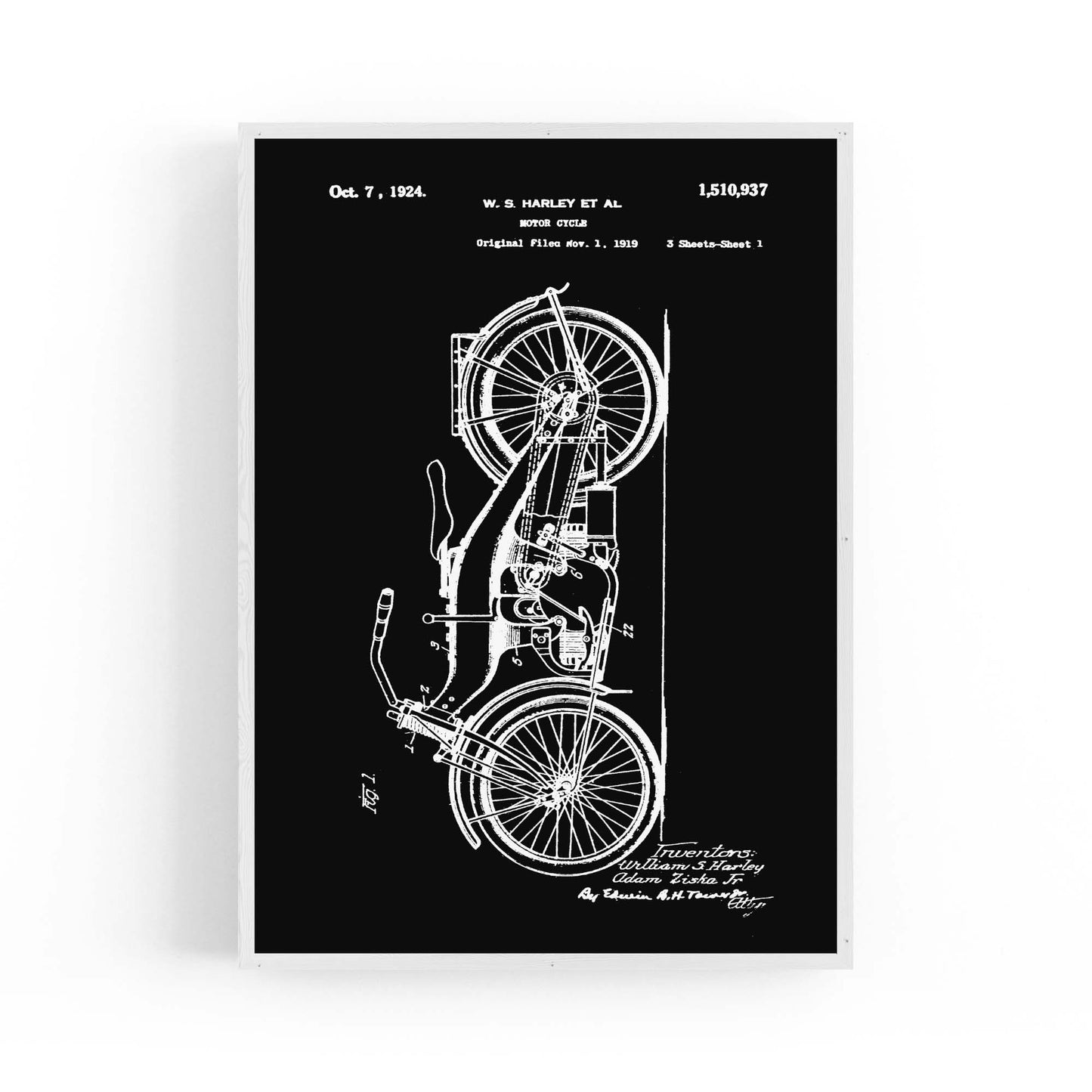 Vintage Harley Motorcycle Patent Black Wall Art #1 - The Affordable Art Company