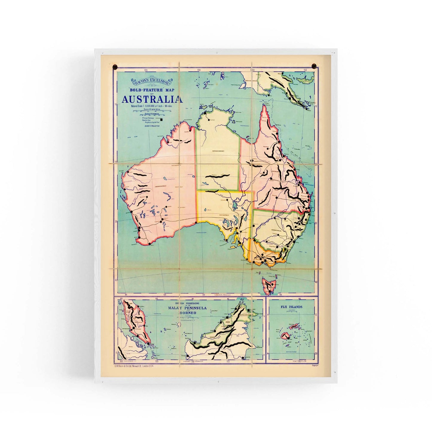 Australian Vintage Map Home Office Wall Art - The Affordable Art Company