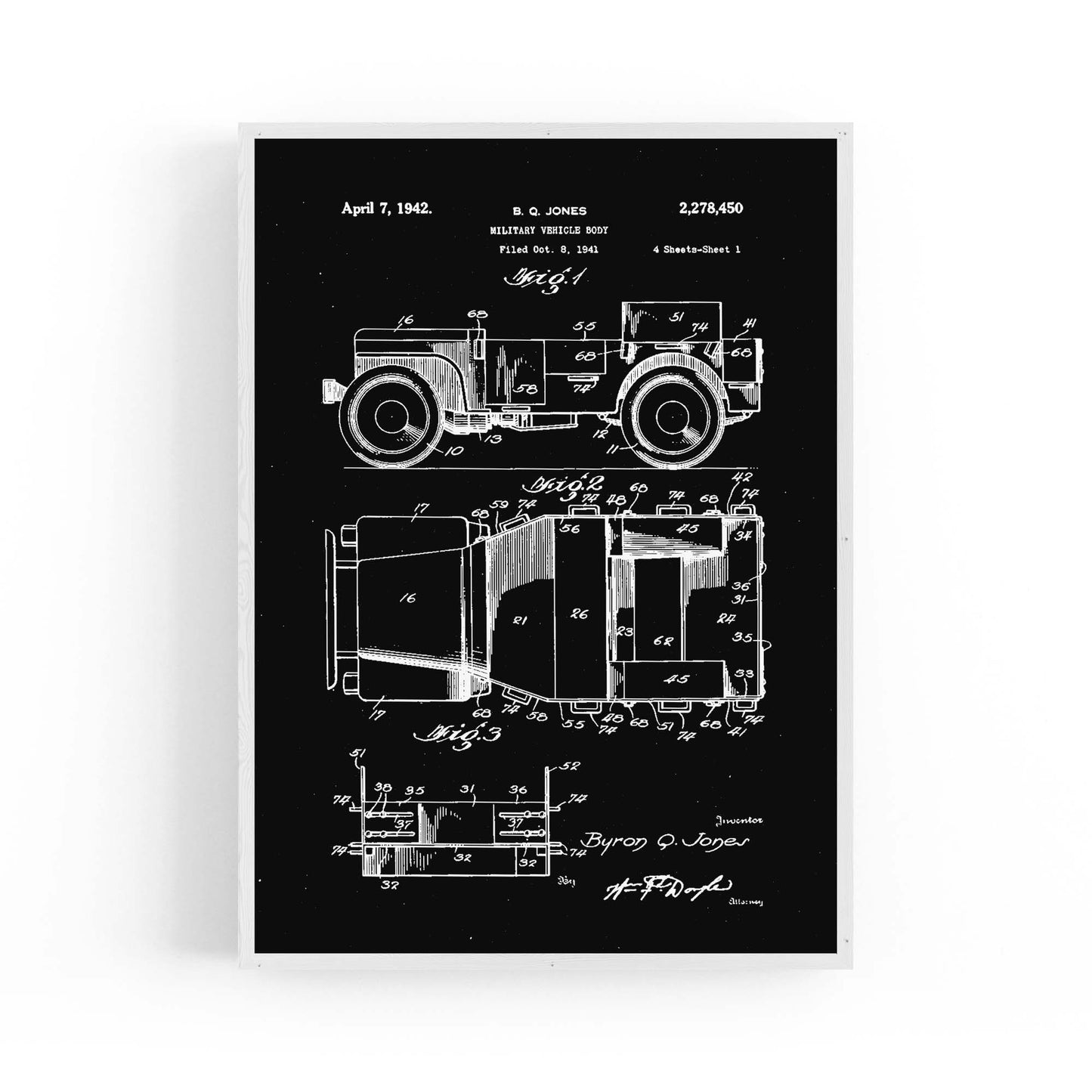 Vintage Jeep Military Patent Military Wall Art #1 - The Affordable Art Company