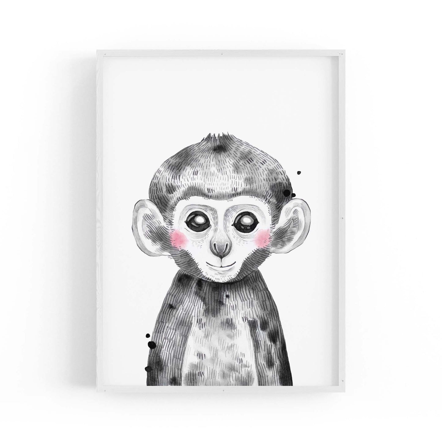 Cute Blushing Baby Monkey Nursery Animal Wall Art - The Affordable Art Company