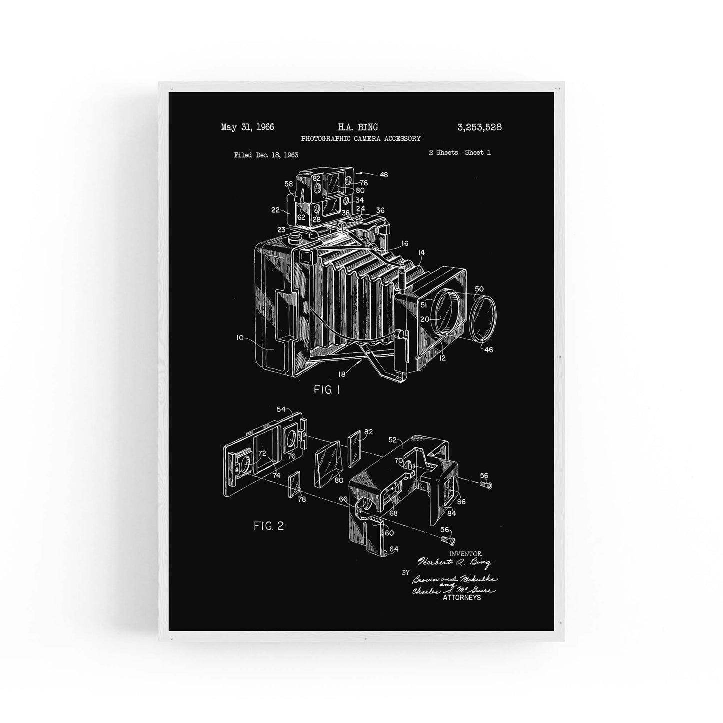 Vintage Camera Black Patent Photographer Wall Art - The Affordable Art Company