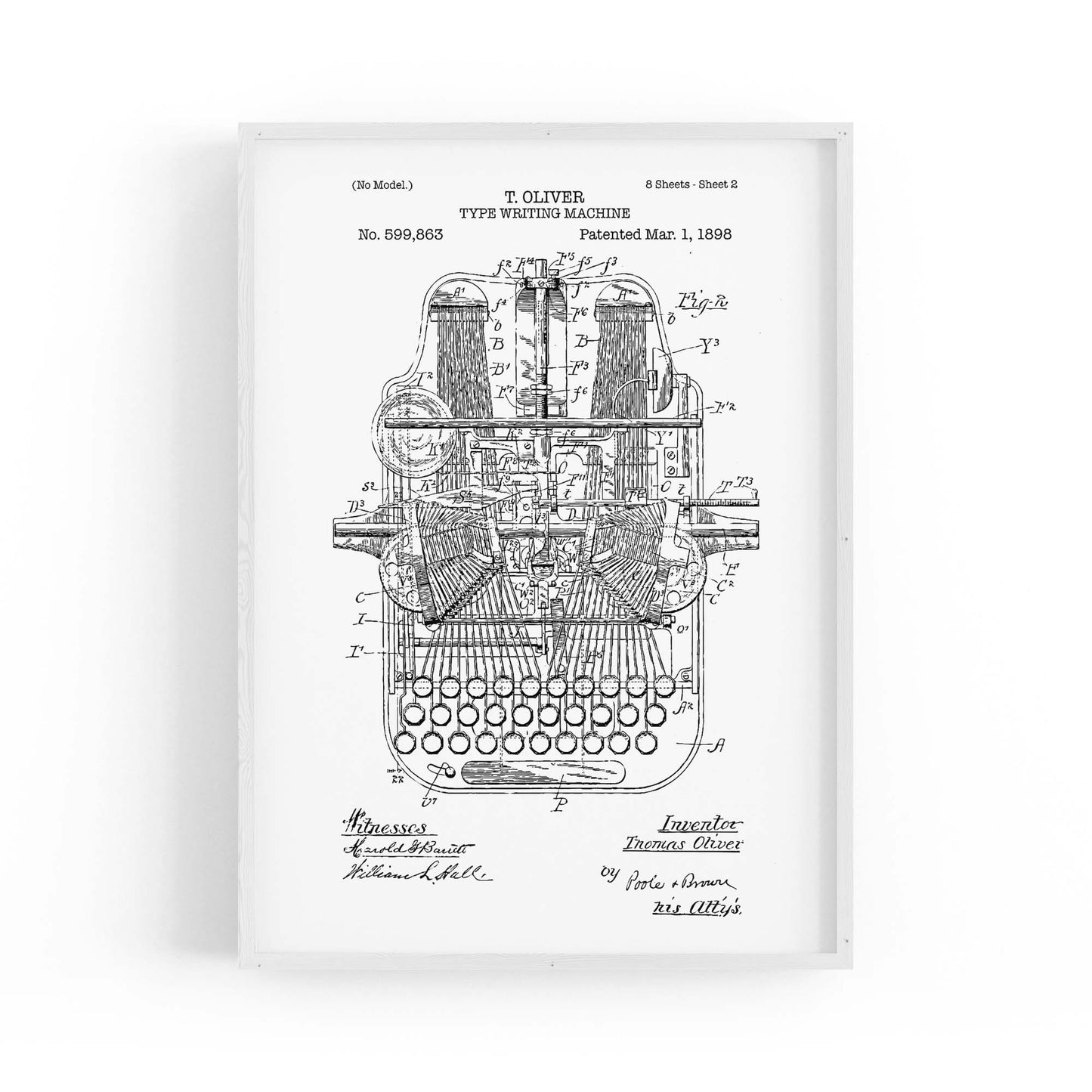 Vintage Typewriter White Patent Wall Art #1 - The Affordable Art Company