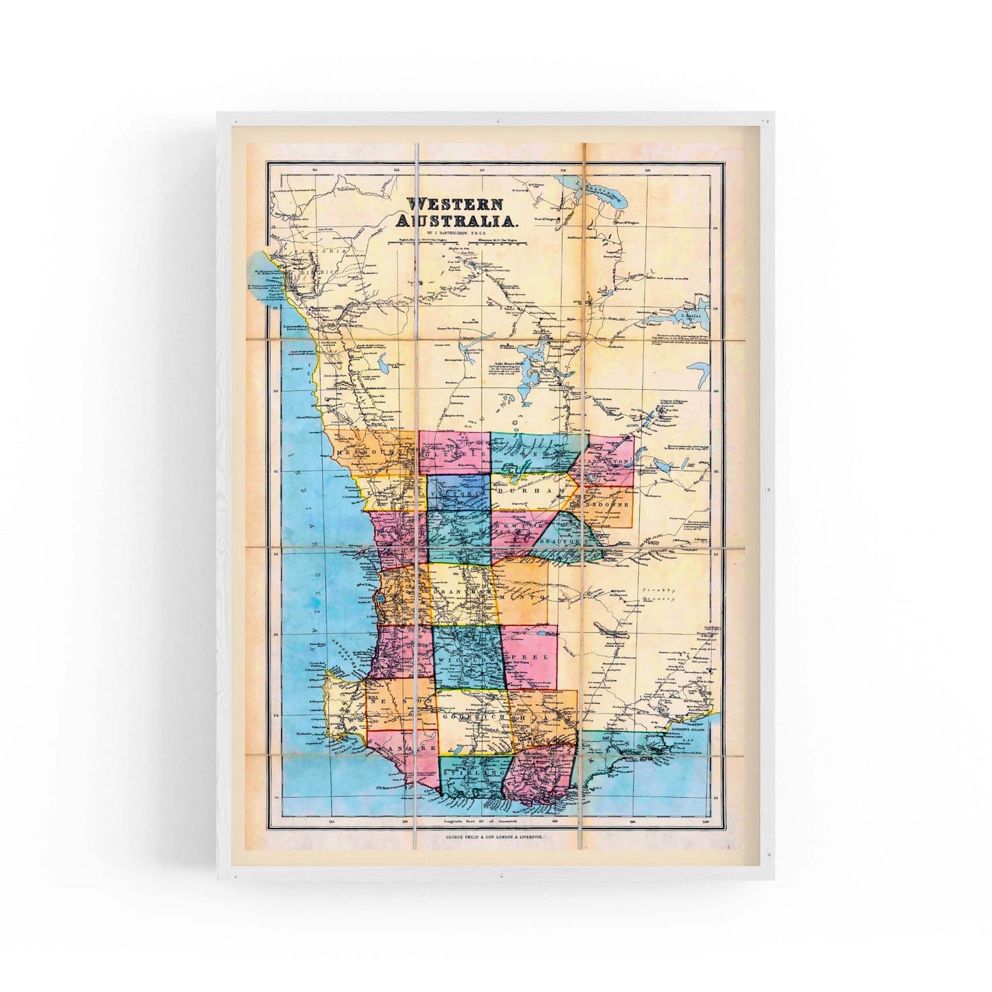 Western Australia Vintage Map Perth Wall Art - The Affordable Art Company