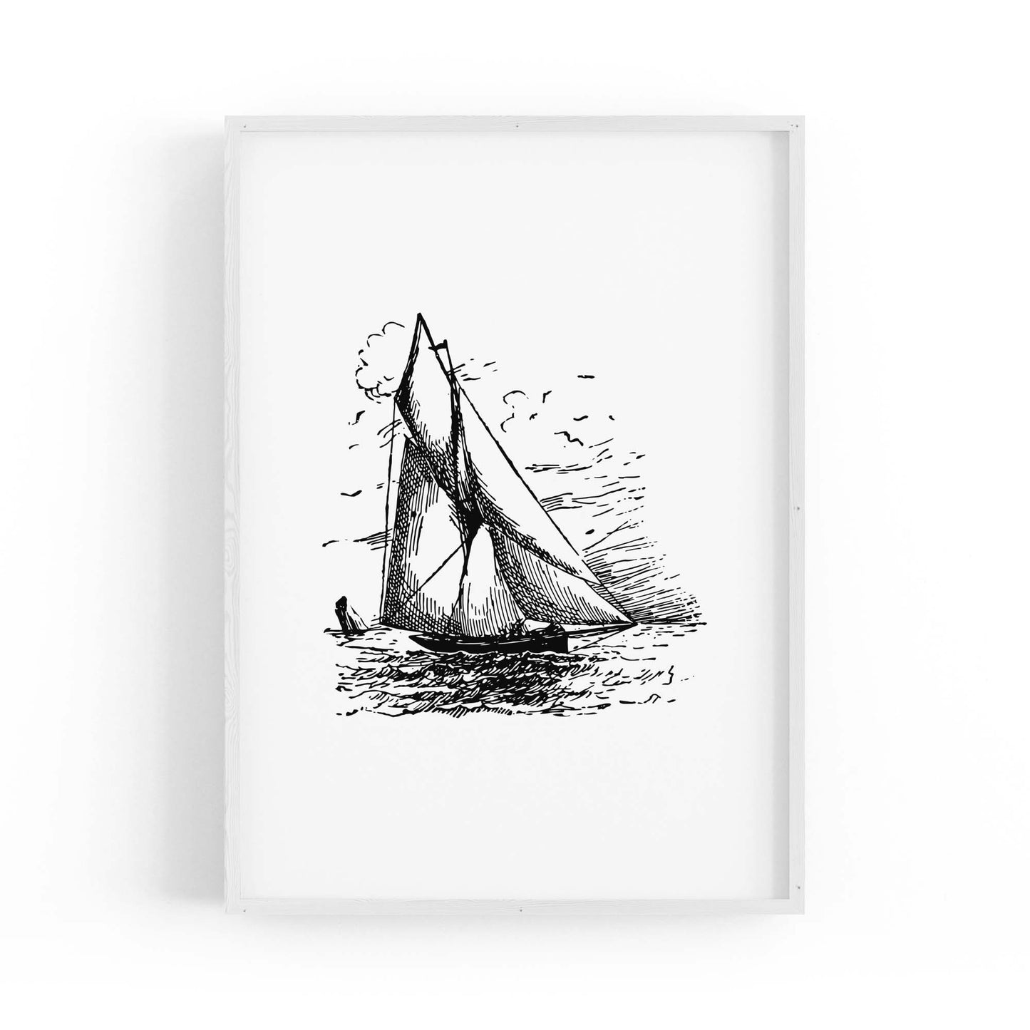 Sail Boat Coastal Drawing Nautical Coast Wall Art #2 - The Affordable Art Company