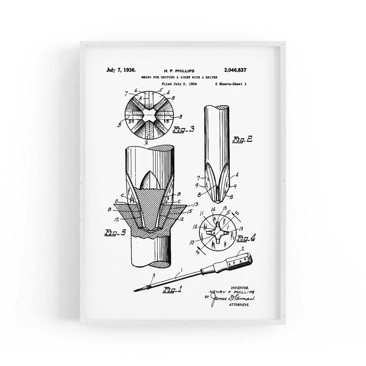 Vintage Phillips Screwdriver Patent Garage Wall Art #2 - The Affordable Art Company