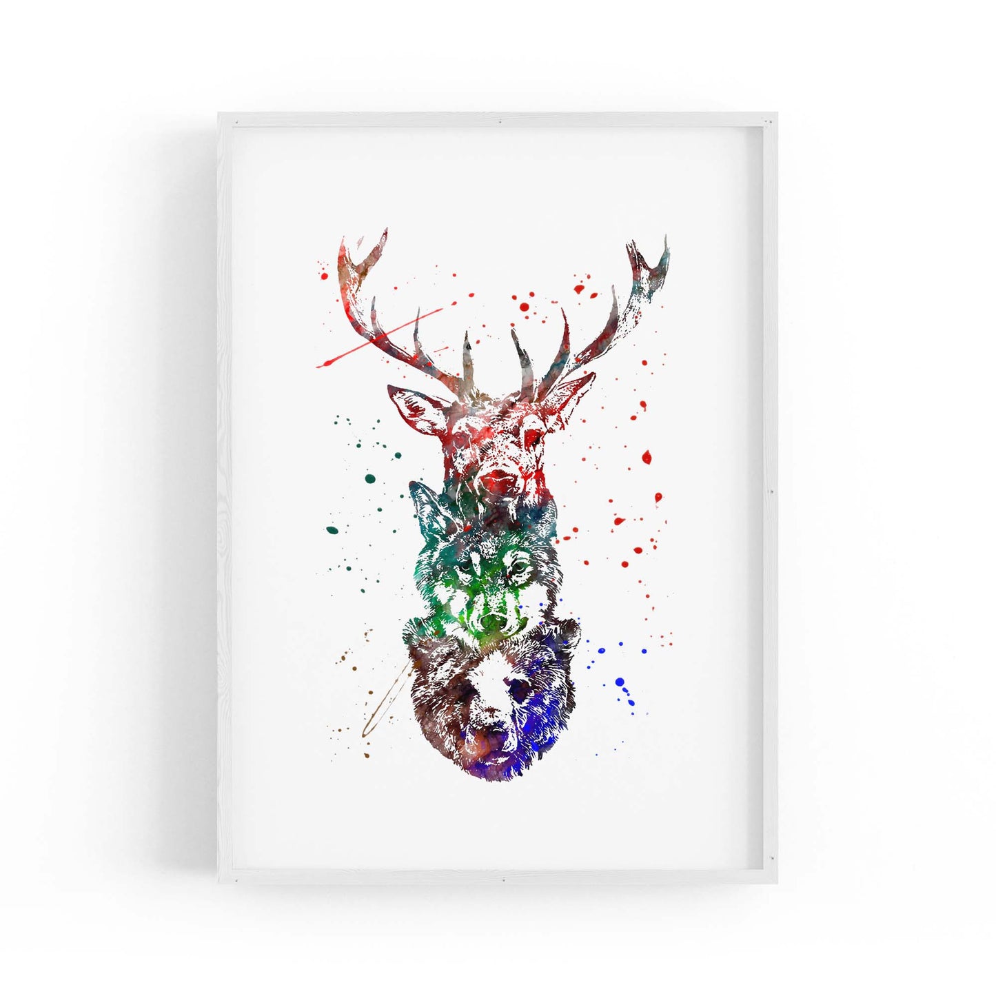 Animal Heads Man Cave Deer Wolf Bear Wall Art - The Affordable Art Company