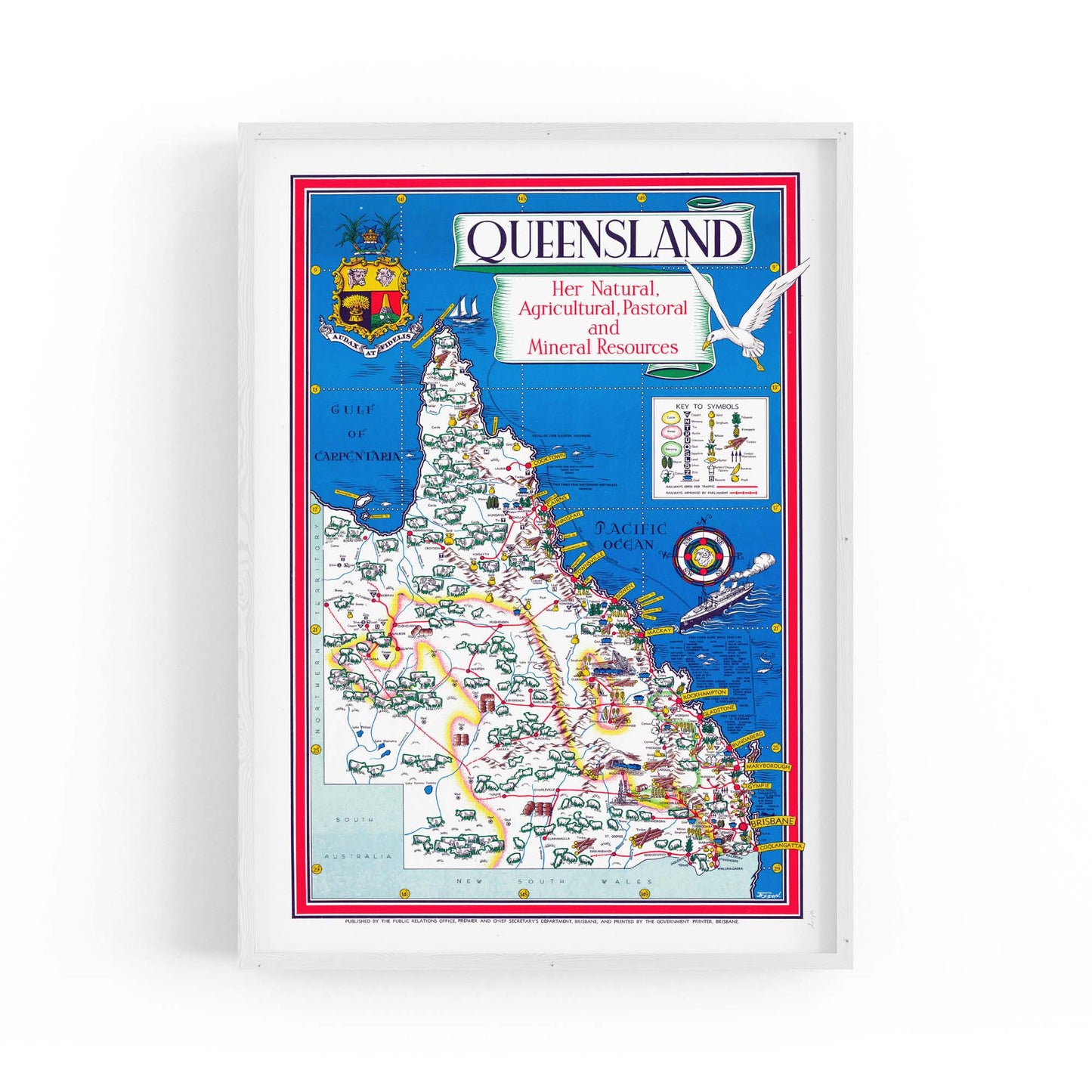 Queensland Australia Vintage Map Wall Art #1 - The Affordable Art Company