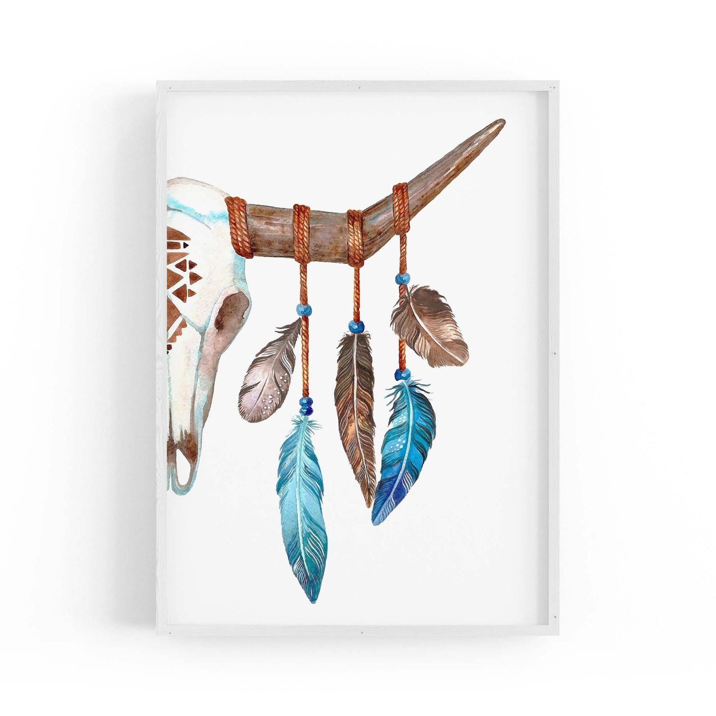 Cow Skull Painting Minimal Boho Vintage Wall Art #2 - The Affordable Art Company