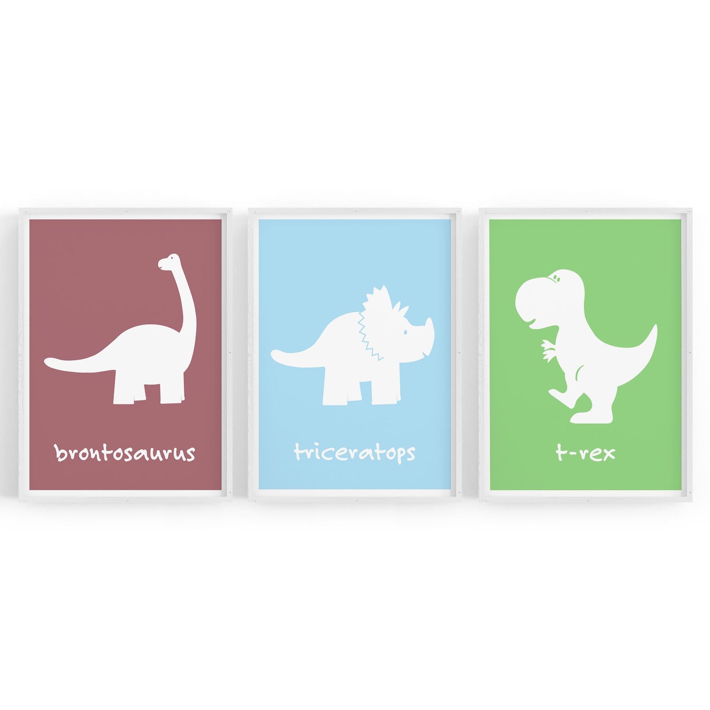 Set of Cartoon Dinosaur Nursery Bedroom Wall Art #2 - The Affordable Art Company
