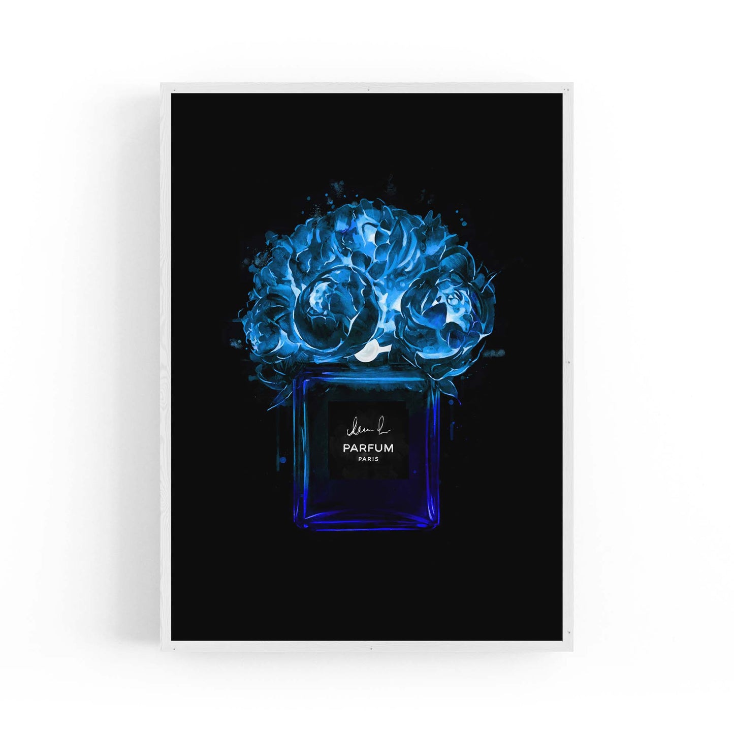 Neon Blue Floral Perfume Bottle Fashion Wall Art - The Affordable Art Company
