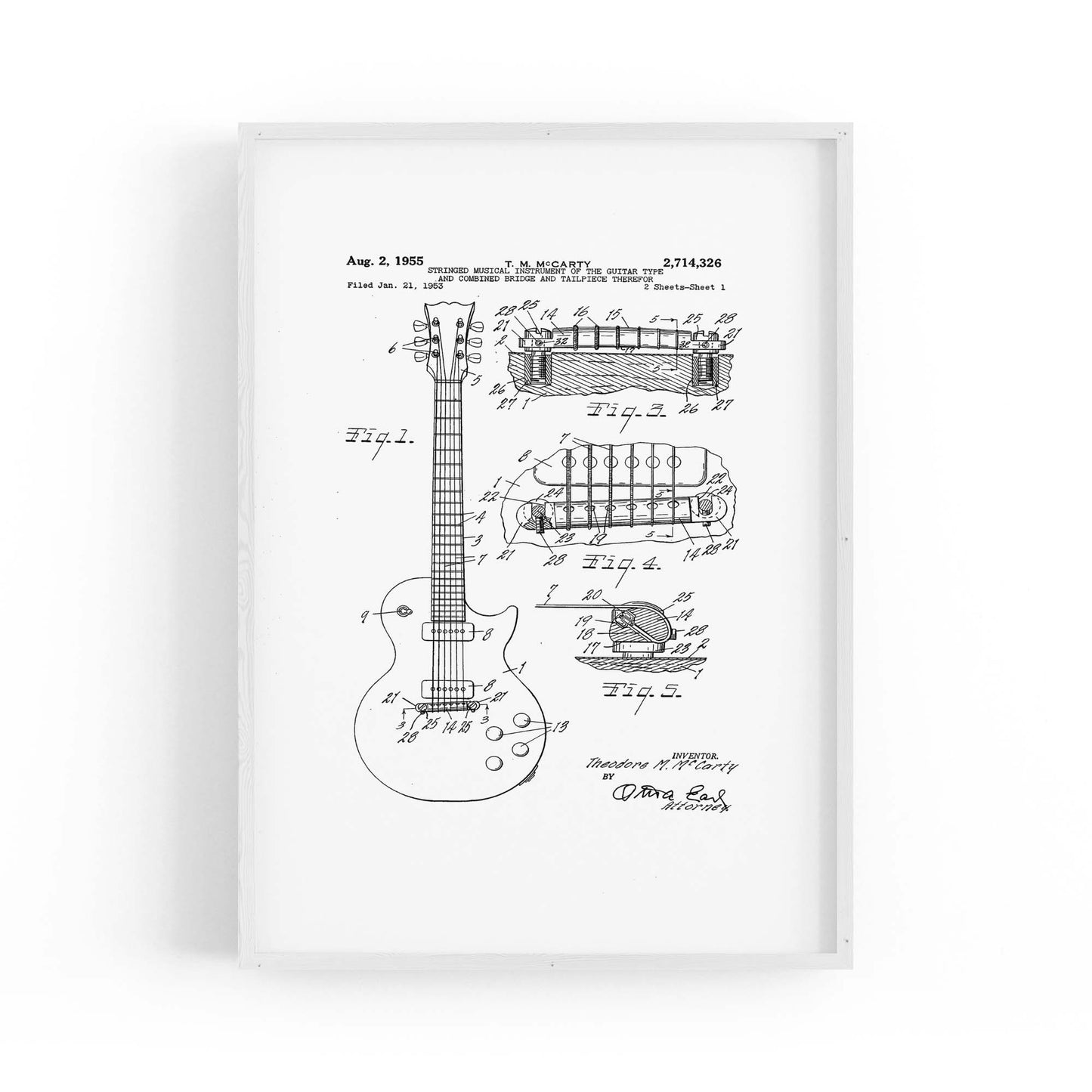 Vintage McCarty Guitar White Patent Music Wall Art #2 - The Affordable Art Company